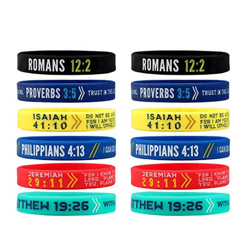 6-Piece Christian Bible Verse Silicone Bracelet Set - Religious Rubber Wristbands for Men & Women with Inspirational Scripture (Romans, Proverbs, Isaiah, Philippians, Jeremiah, Matthew) - Perfect for Church Groups, Bible Study, Prayer Meetings & Faith-Based Events