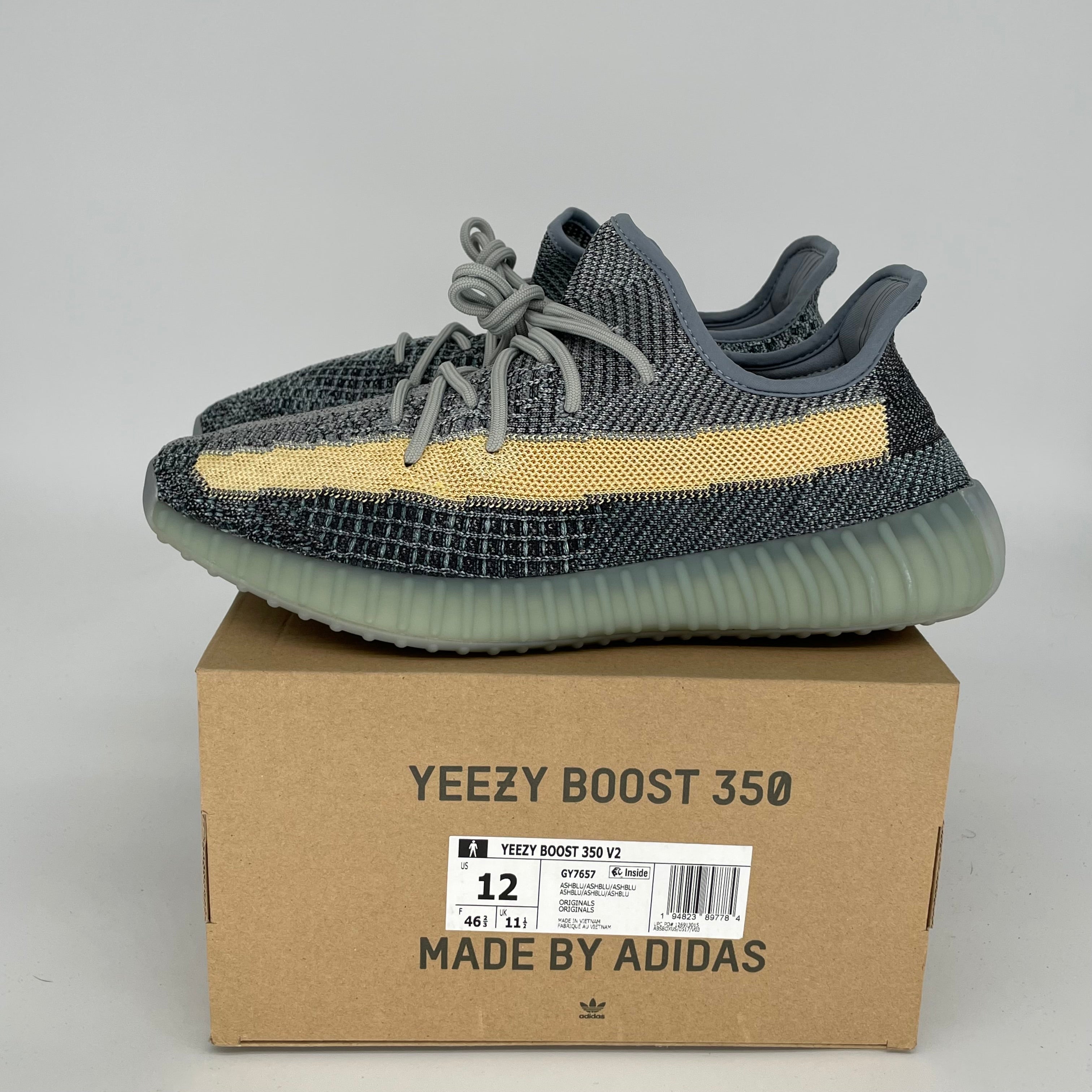Adidas Yeezy Boost 350 V2 Ash Blue Sneakers - Men's Size 12 (GY7657) | Comfortable Running Shoes for Casual Wear & Gym Workouts