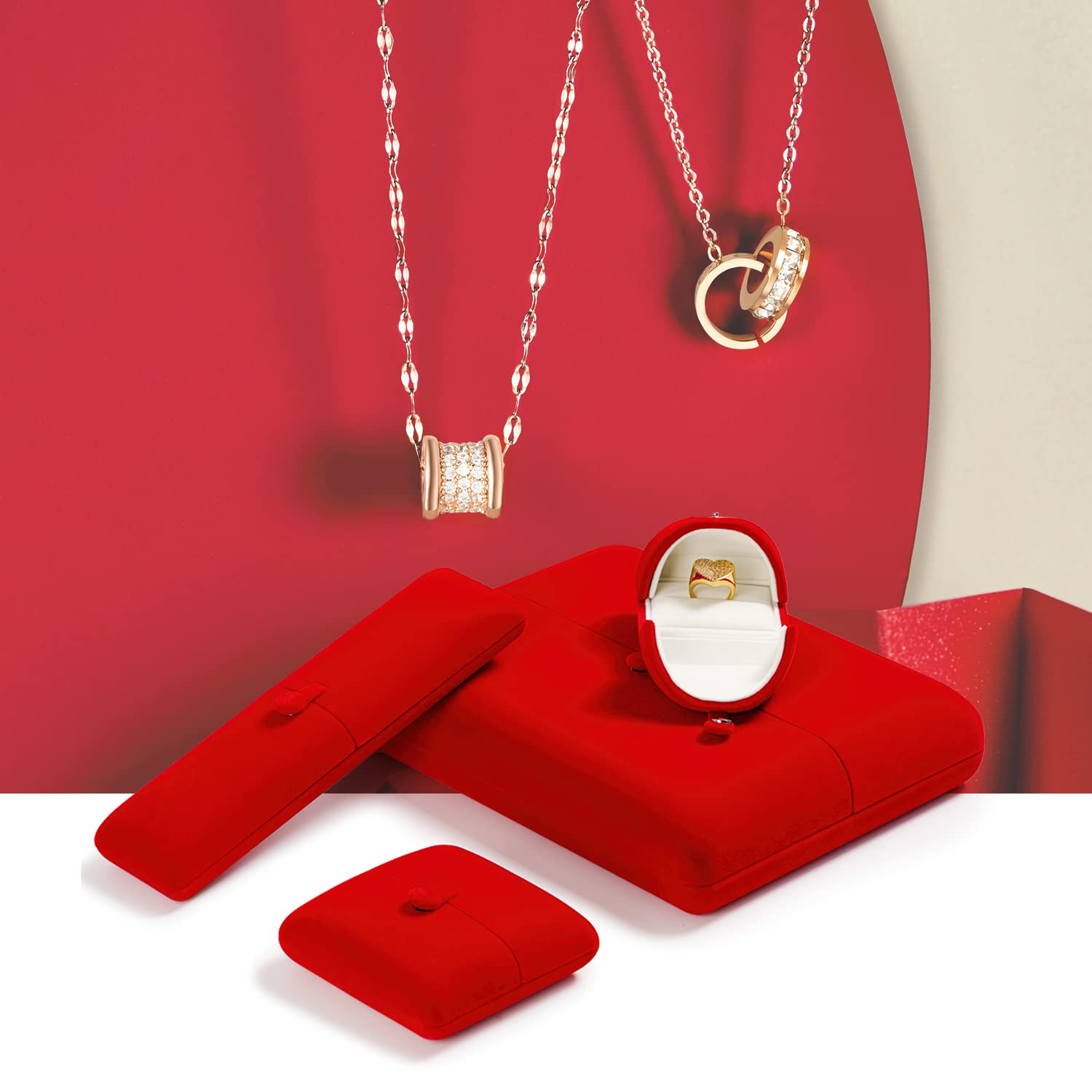 Oirlv Red Velvet Ring Box - Premium Jewelry Gift for Proposal & Wedding