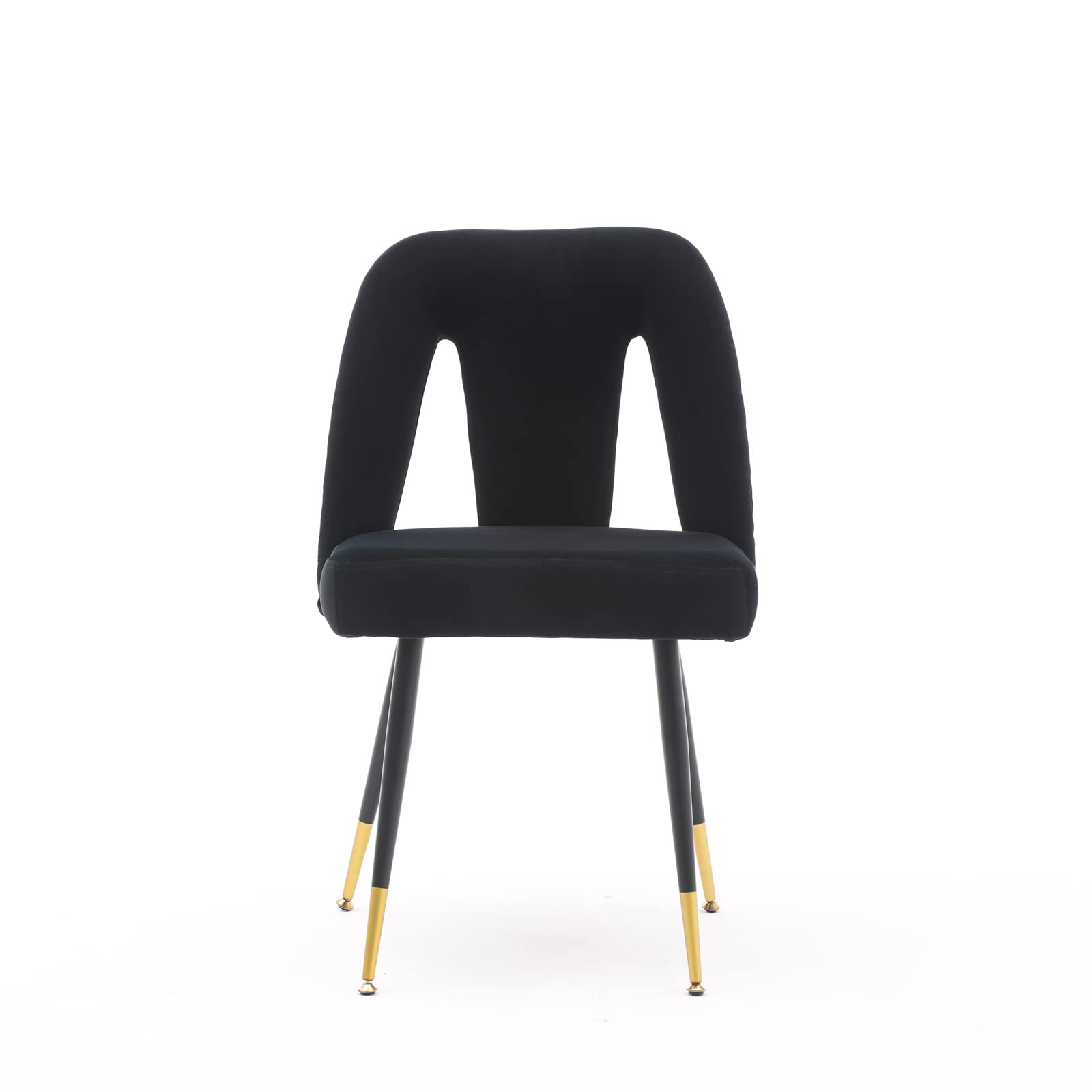 Set of 2 Polibi Modern Velvet Upholstered Dining Chairs with Nailhead Trim & Gold-Tipped Black Metal Legs - Elegant Seating for Dining Room, Living Room, Bedroom (Black) | Perfect for Home Decor, Dinner Parties & Cozy Reading Nooks