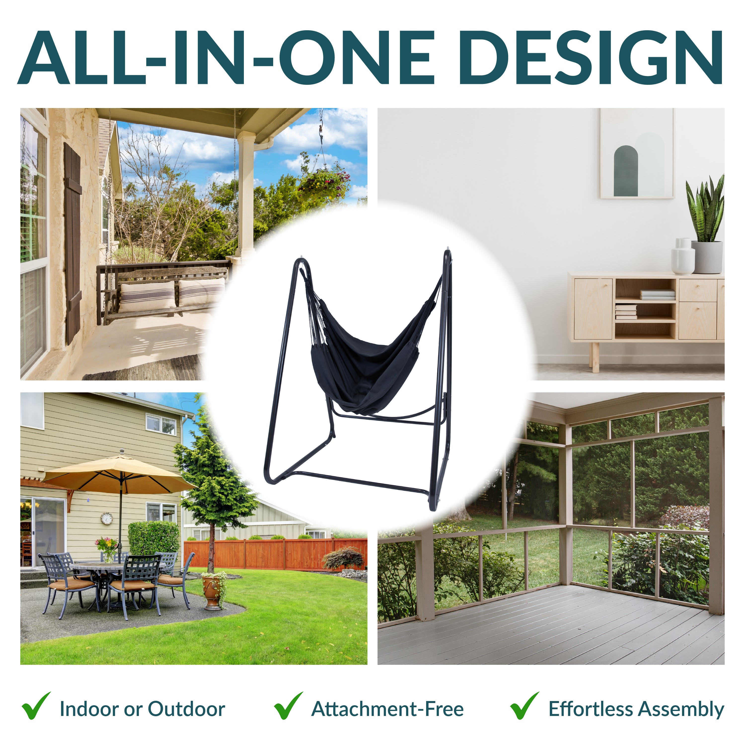 Sunnydaze Outdoor Hammock Chair with Steel A-Frame Stand - Black - Perfect for Backyard, Patio, Garden & Poolside Relaxation