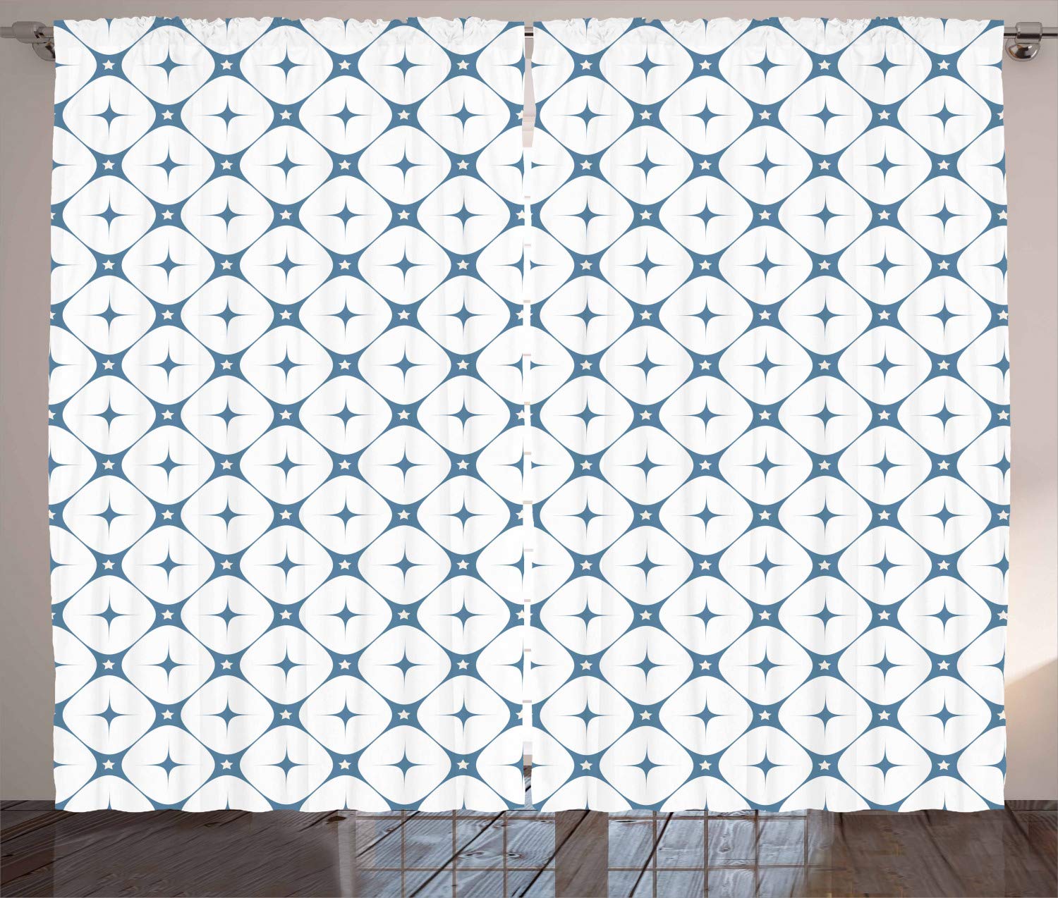 Ambesonne Vintage Blue and White Rhombus Star Curtains - 2 Panel Set 108x96 Inches, Pale Blue & Ivory Window Drapes for Living Room & Bedroom | Elegant Home Decor, Perfect for Cozy Spaces & Light Filtering