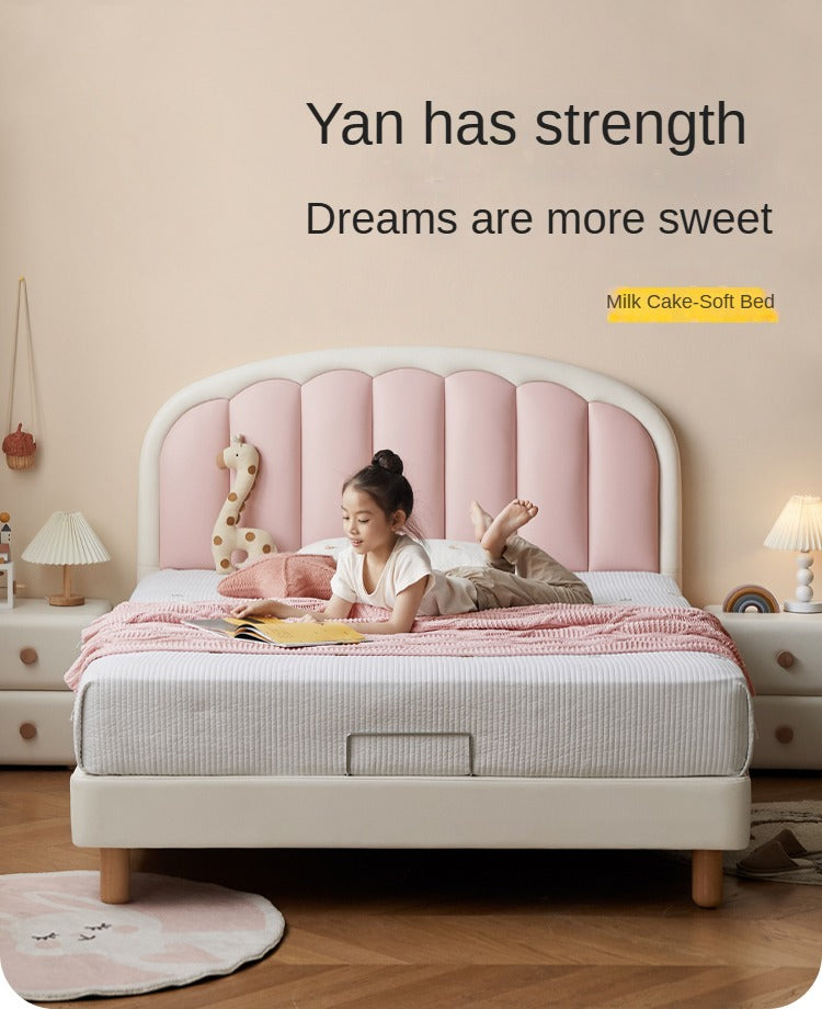 Organic Leather Kids Cream-Colored Soft Bed - Cozy & Stylish Nursery Essential for Toddlers & Infants | Perfect for Bedrooms, Daycare & Playrooms