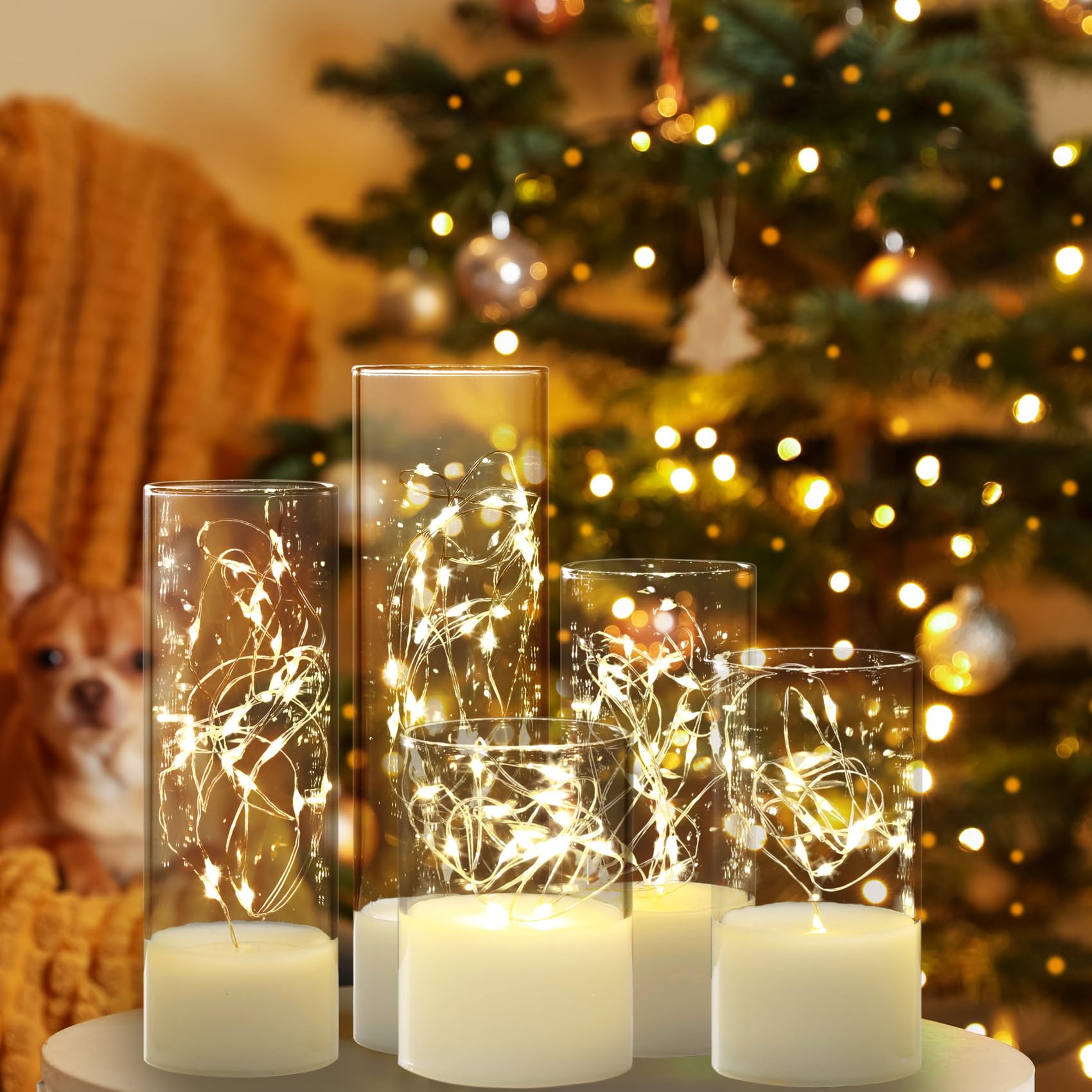 Eywamage Slim Clear Glass Flameless LED Candles with Remote - Battery Operated Flickering Electric Candles (2