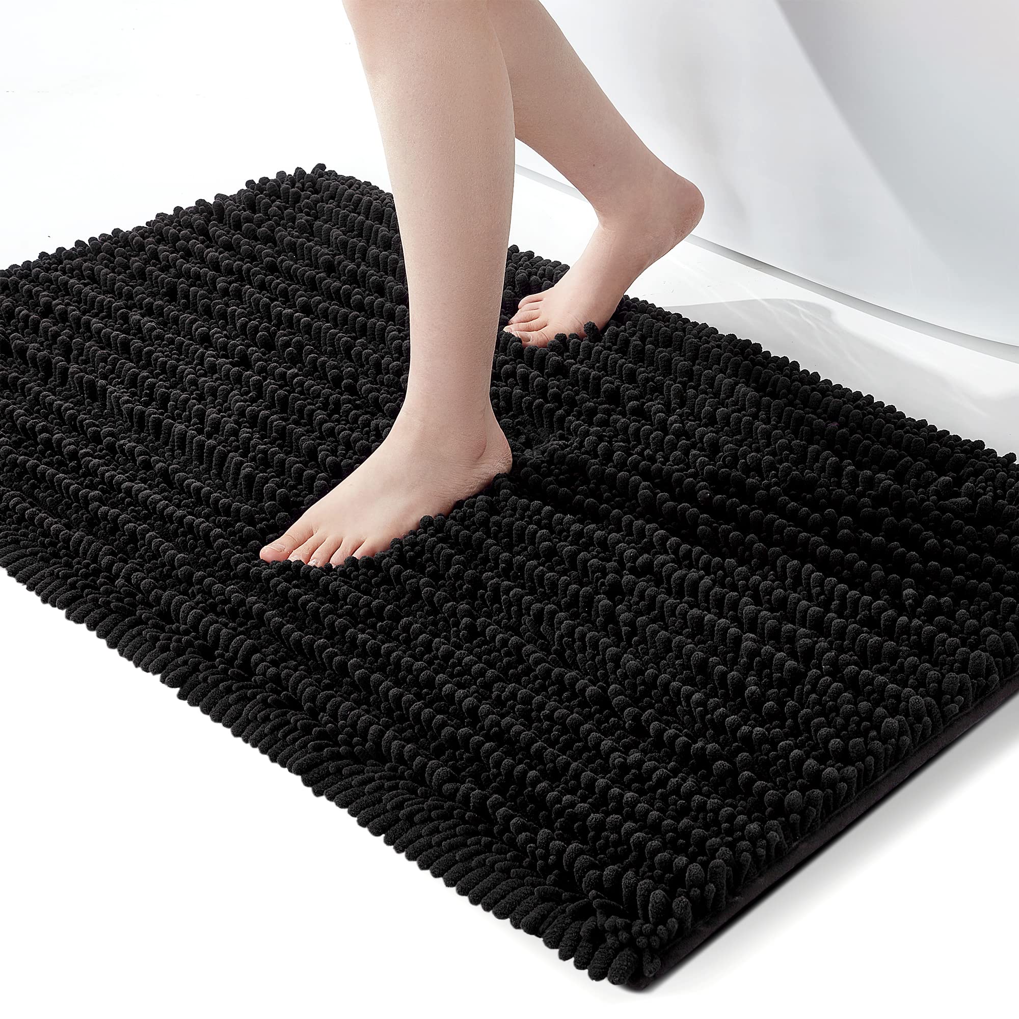 FLOLEOPA Soft Plush Microfiber Bathroom Rugs - Super Absorbent Non-Slip Machine Washable Bath Mats for Tub, Shower & Bathroom Floor (24x39 Inches, Black) - Perfect for Cozy Bathroom Decor & Safe Foot Comfort