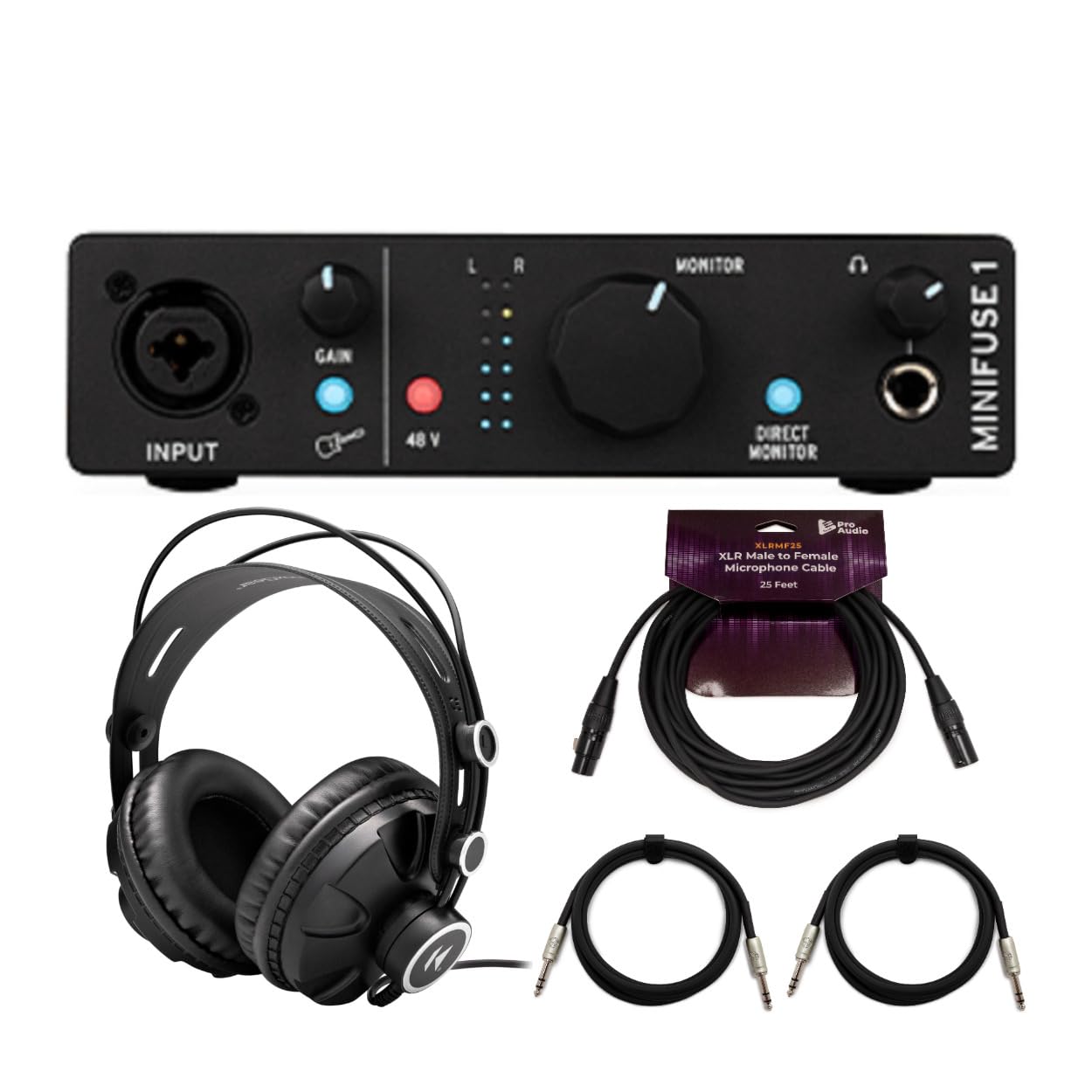 Arturia MiniFuse 1 USB-C Audio Interface Bundle with Studio Headphones, XLR & TRS Cables (5-Piece Set) - Perfect for Home Recording, Podcasting & Music Production