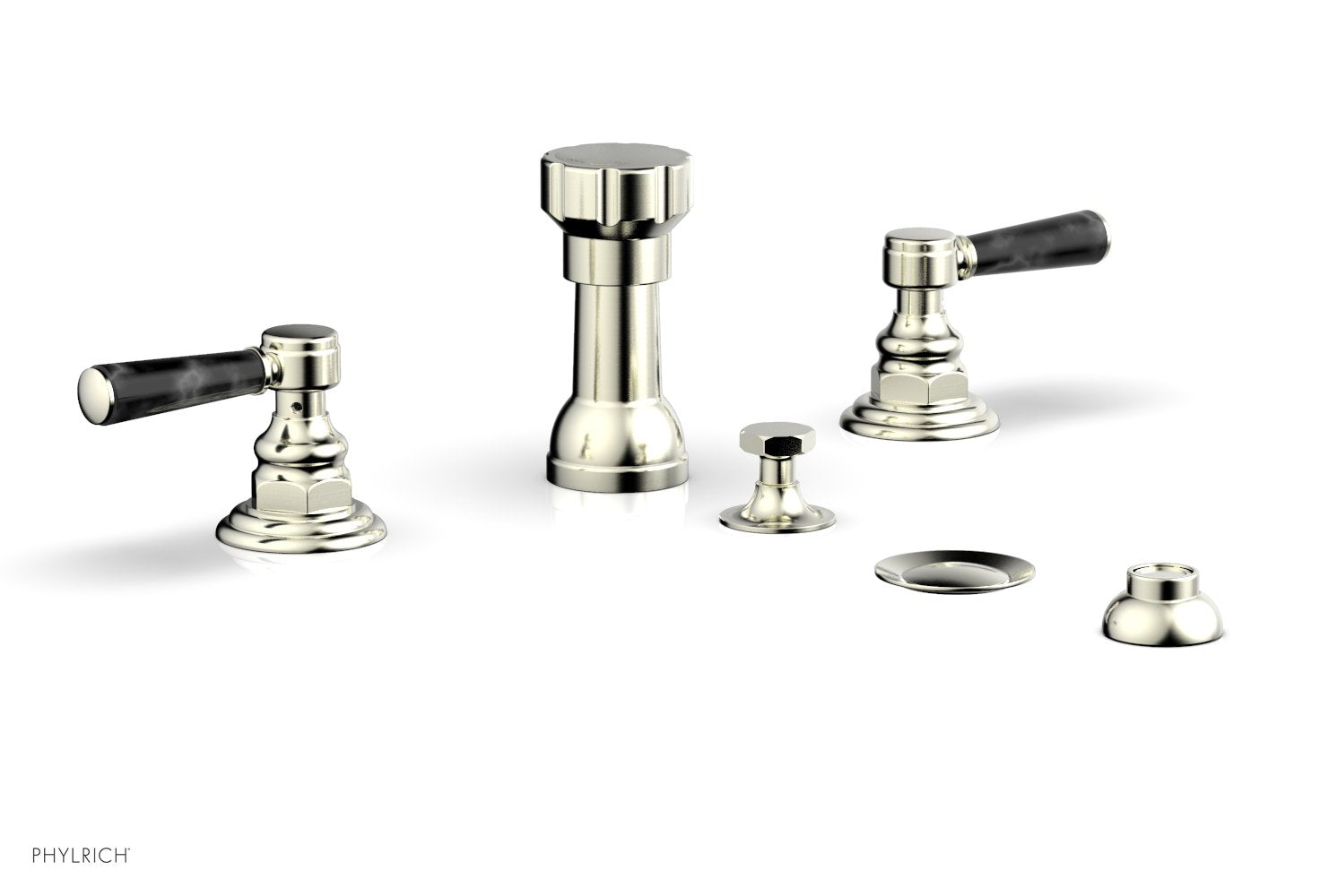 Premium HEX TRADITIONAL Four-Hole Bidet Faucet Set with Black Marble Lever Handles - 500 62 - Perfect for Modern Bathroom Renovations & Luxury Home Upgrades