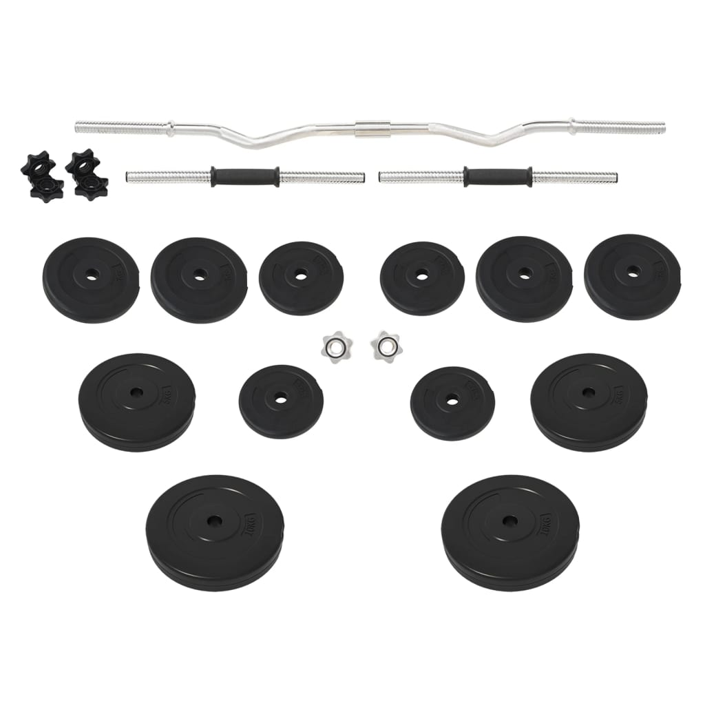 VidaXL 60kg Barbell and Dumbbell Set with Weight Plates - Home Gym Equipment for Strength Training & Weightlifting Workouts
