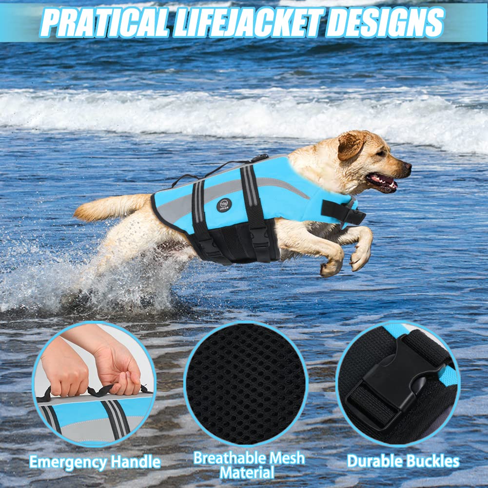 EMUST Dog Life Jacket - Lightweight Pet Life Vest for Small, Medium, Large & XL Dogs - Adjustable Buoyancy Swim Vest for Swimming, Boating & Water Activities - Blue XL Size for Big Dogs