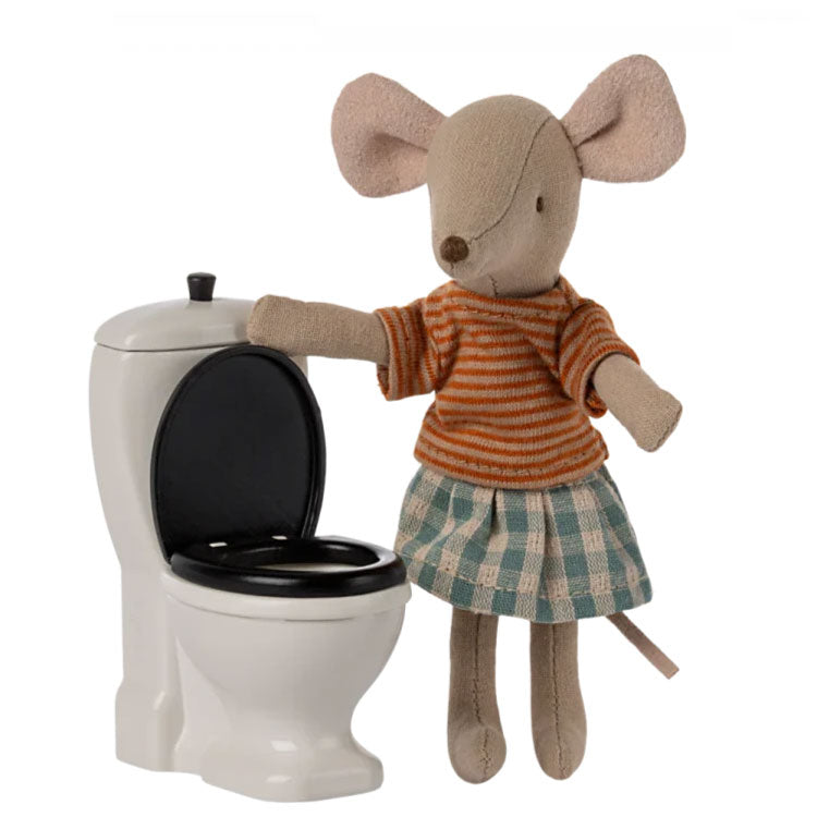 Maileg Mouse Toilet - Miniature Dollhouse Bathroom Accessory for Pretend Play & Collectibles | Perfect for Kids' Imaginative Play & Tiny Doll Scenes