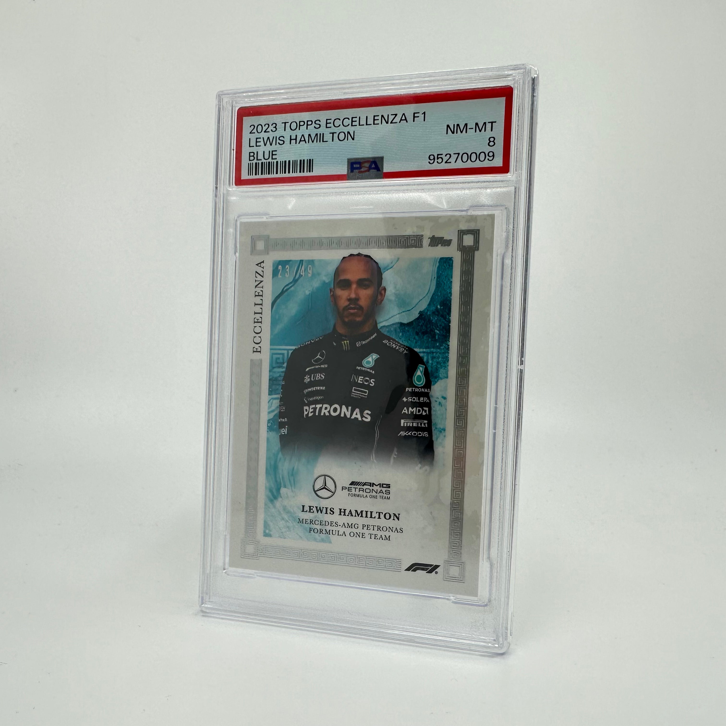 2023 Lewis Hamilton Blue Eccellenza PSA 8 23/49 Trading Card - Perfect for F1 Collectors, Sports Memorabilia Enthusiasts, and Investment Portfolios