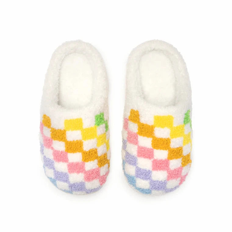 Living Royal Rainbow Checker Slippers - Soft Plaid House Shoes for Women & Men - Perfect for Home, Lounge & Indoor Comfort