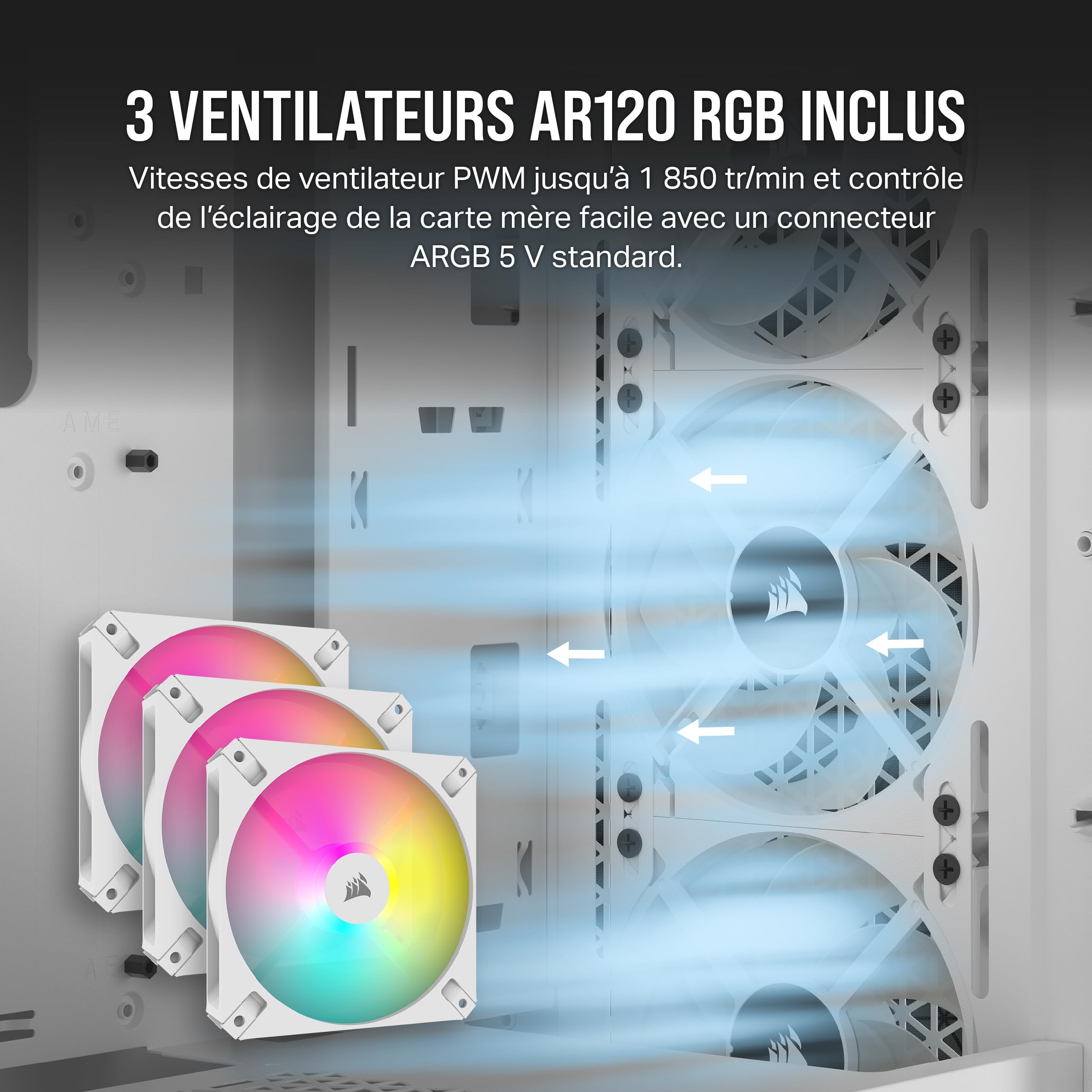 CORSAIR 3000D RGB Airflow Mid-Tower PC Case - 3X AR120 RGB Fans, Triple GPU Support, High-Airflow Design, Fits 8X 120mm Fans - White Gaming PC Case for Home & Office Use, Perfect for Gaming Rigs & Workstations