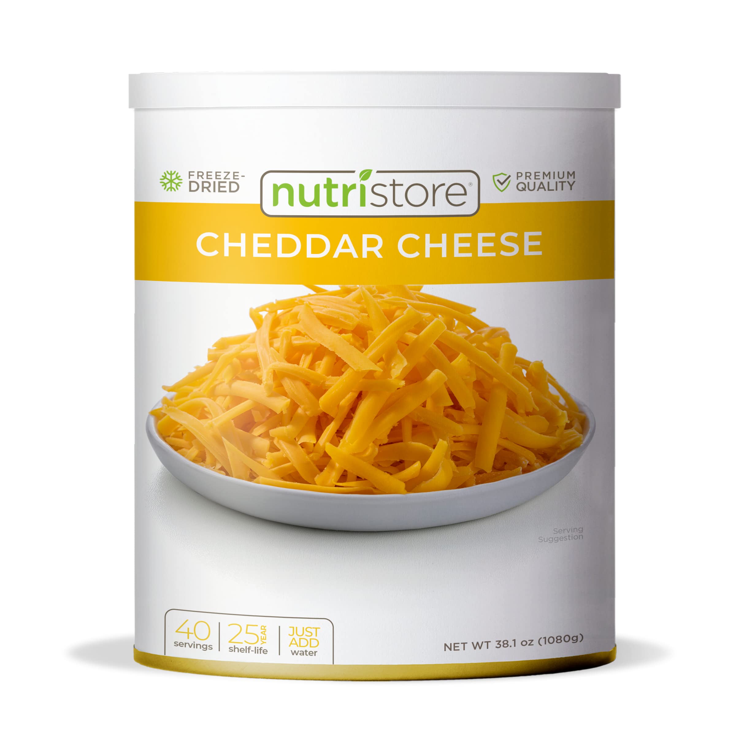 Nutristore Freeze-Dried Cheddar Cheese Shreds - Premium Quality, Long Shelf Life (25 Years) | Great for Snacks, Camping, Hiking & Emergency Food Storage | Perfect for Cheese Lovers, Outdoor Adventures & Survival Kits