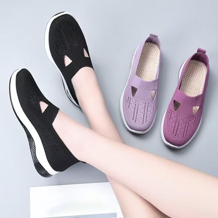 Grishay Women's Orthopedic Walking Shoes - Breathable Woven Soft Sole Slip-On Sneakers & Clogs for Diabetic Foot Care - Perfect for Casual Wear, Work, and Daily Comfort