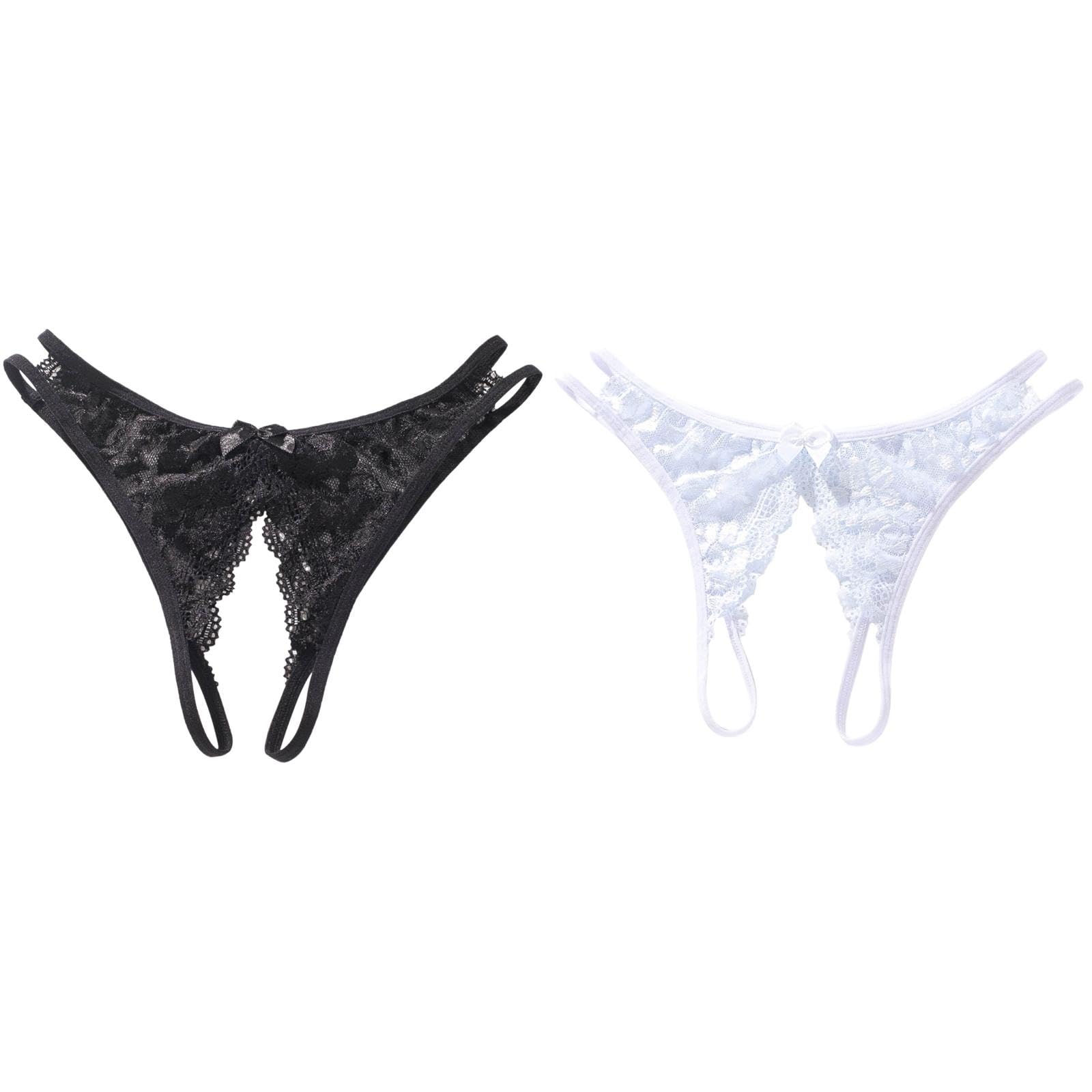 Sexy Women's Crotchless Lace Underwear - Floral Bowknot Thong Panties with T-Back & Mesh Cutout Design | Perfect for Valentine's Day, Boudoir Photography & Sensual Occasions