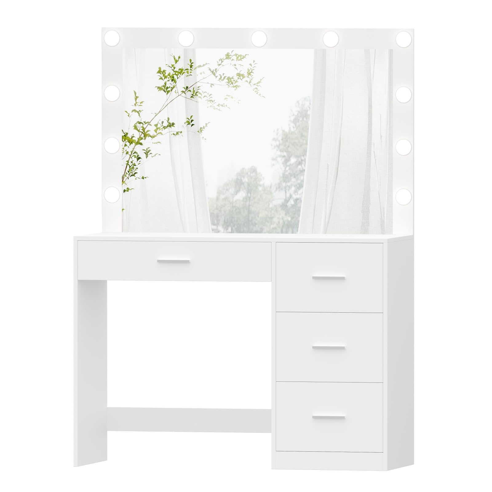 Irontar Makeup Vanity Table with Large Mirror & 11 Adjustable LED Lights, White Dressing Desk with 4 Drawers - Perfect Bedroom Vanity for Women | Ideal for Makeup Application, Skincare Routine & Home Decor