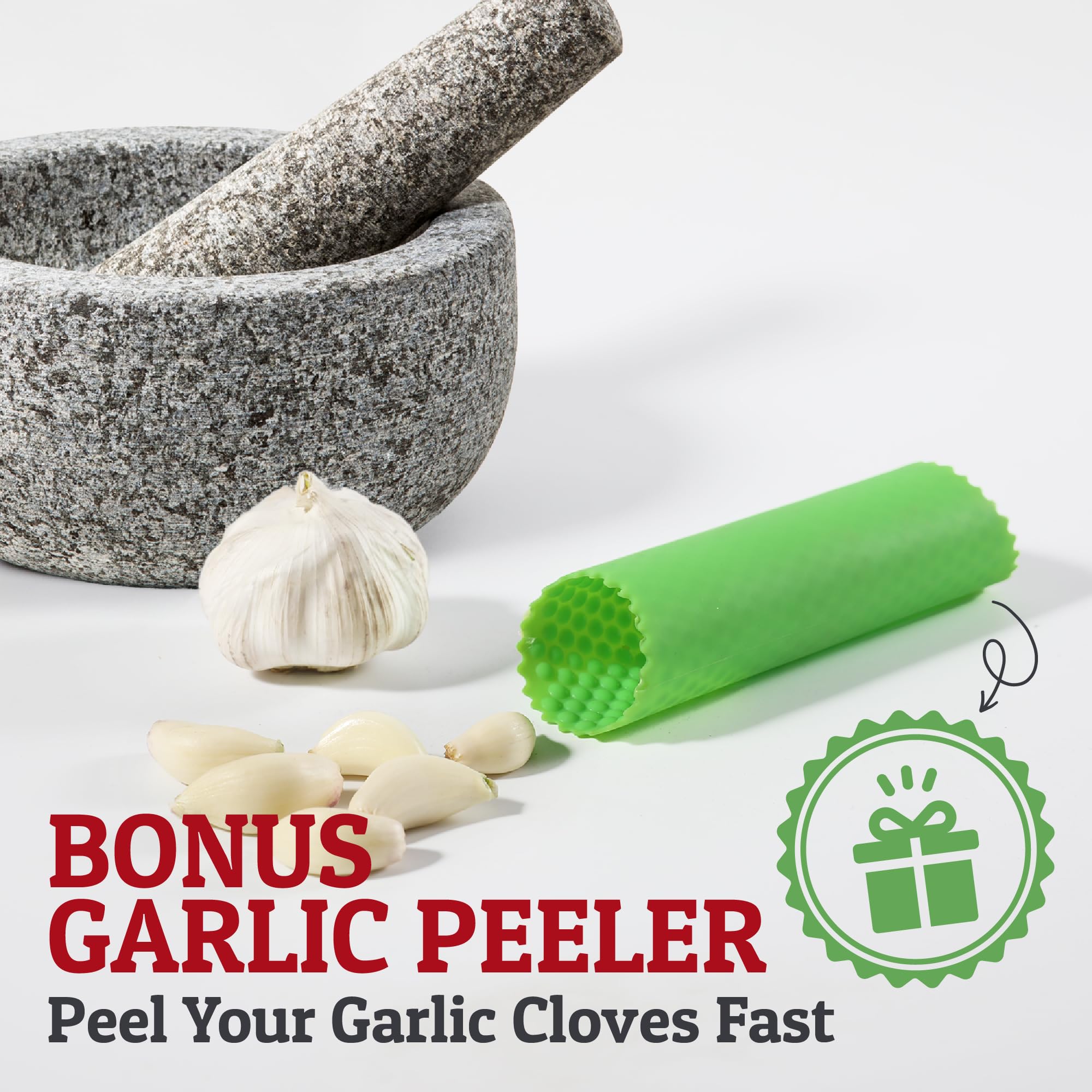 Priority Chef Heavy Duty Large Mortar and Pestle Set - 6.3 Inch Natural Granite Stone Grinder Bowl for Guacamole, Pesto, Spices & Herbs | 2 Cup Capacity, Durable Herb Crusher & Spice Grinder - Perfect for Kitchen, Cooking & Food Prep (Grey)