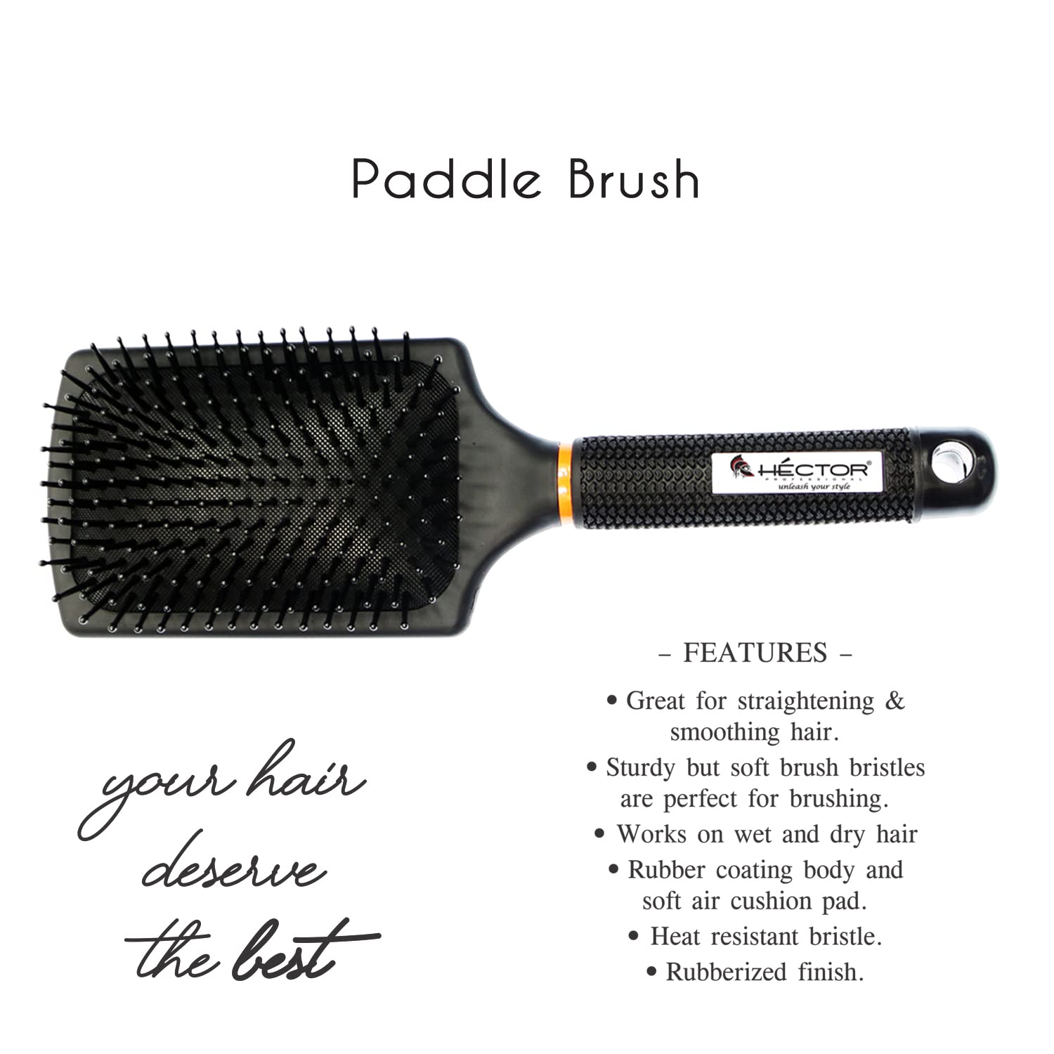 Hector Professional Paddle Hair Brush for Smoothing & Detangling - Salon Quality Styling Tool for Home & Professional Use - Perfect for Wet/Dry Hair Styling & Blowouts