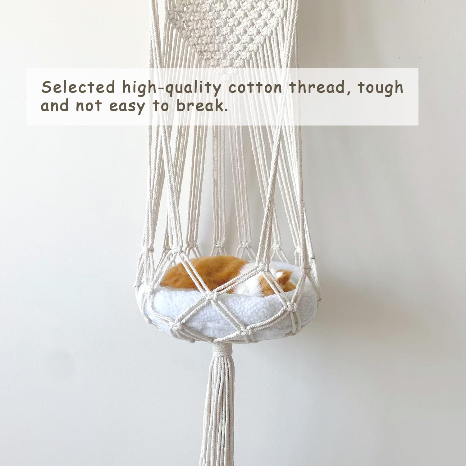 Handwoven Macrame Hanging Cat Hammock - Cozy Indoor Cat Bed Swing with Natural Rope, Pet Nest Basket for Kittens & Cats | Perfect for Windows, Balconies & Living Rooms (Love Basket Design)