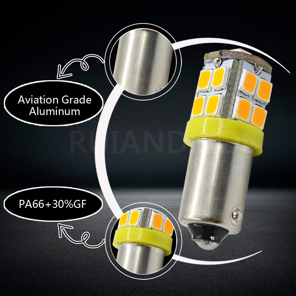 Ruiandsion 4-Pack BA9S LED Bulbs 12V Super Bright 2835 20SMD Chipset - BA9 BA9S 53 57 1895 64111 Compatible - Yellow Interior & Side Door Courtesy Lights for Cars, Trucks, Boats, RVs