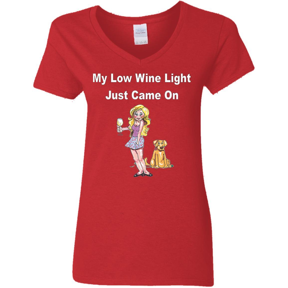 Low Wine Light Ladies V-Neck T-Shirt - 5.3 oz Comfortable Women's Tee for Casual Wear, Wine Tasting & Girls Night Out