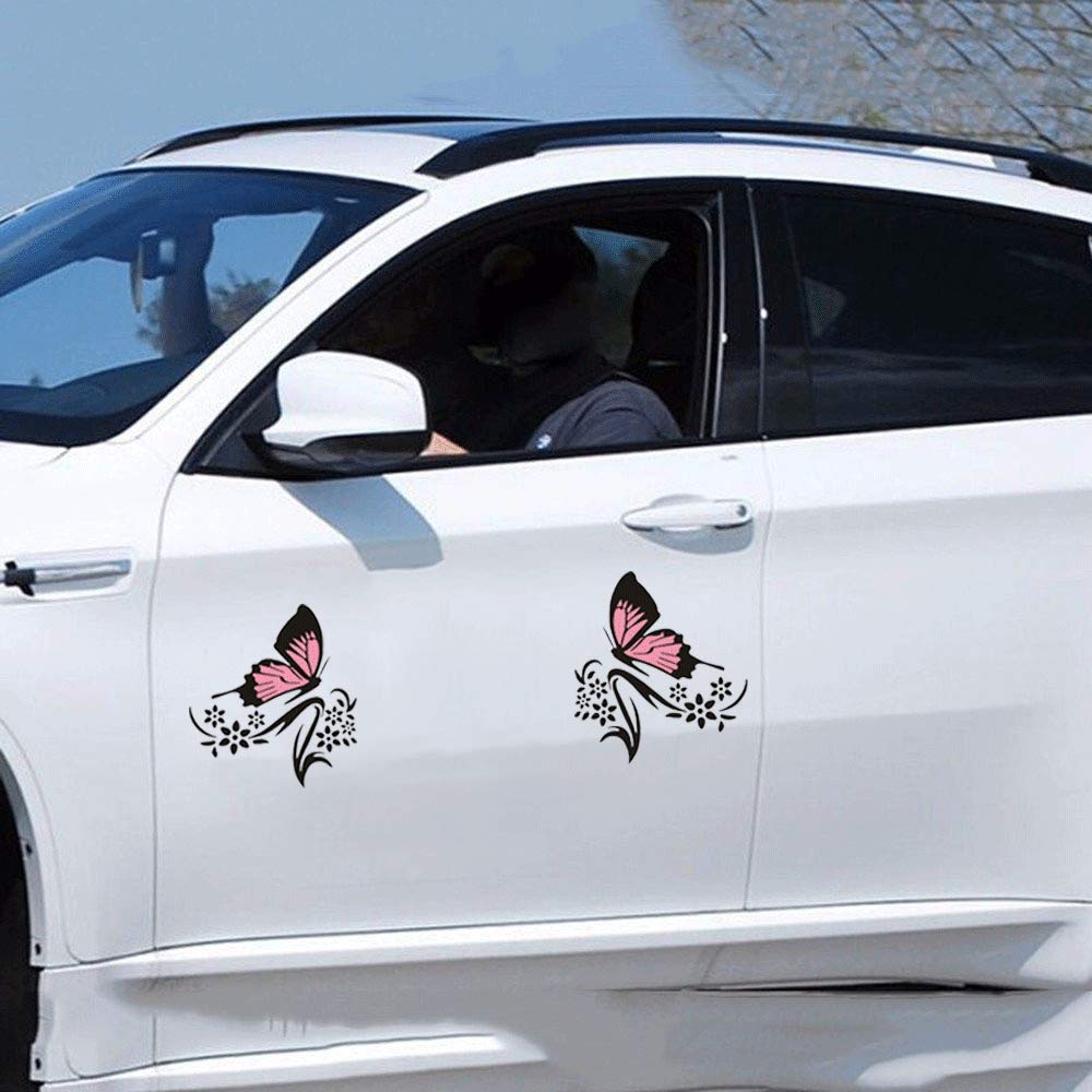 Butterfly & Flower Car Decals for Women - Vinyl Car Stickers for Side Hood - Universal Scratch-Resistant Decals for Cars & SUVs (Pink Black) - Perfect for Personalizing Your Vehicle & Hiding Scratches