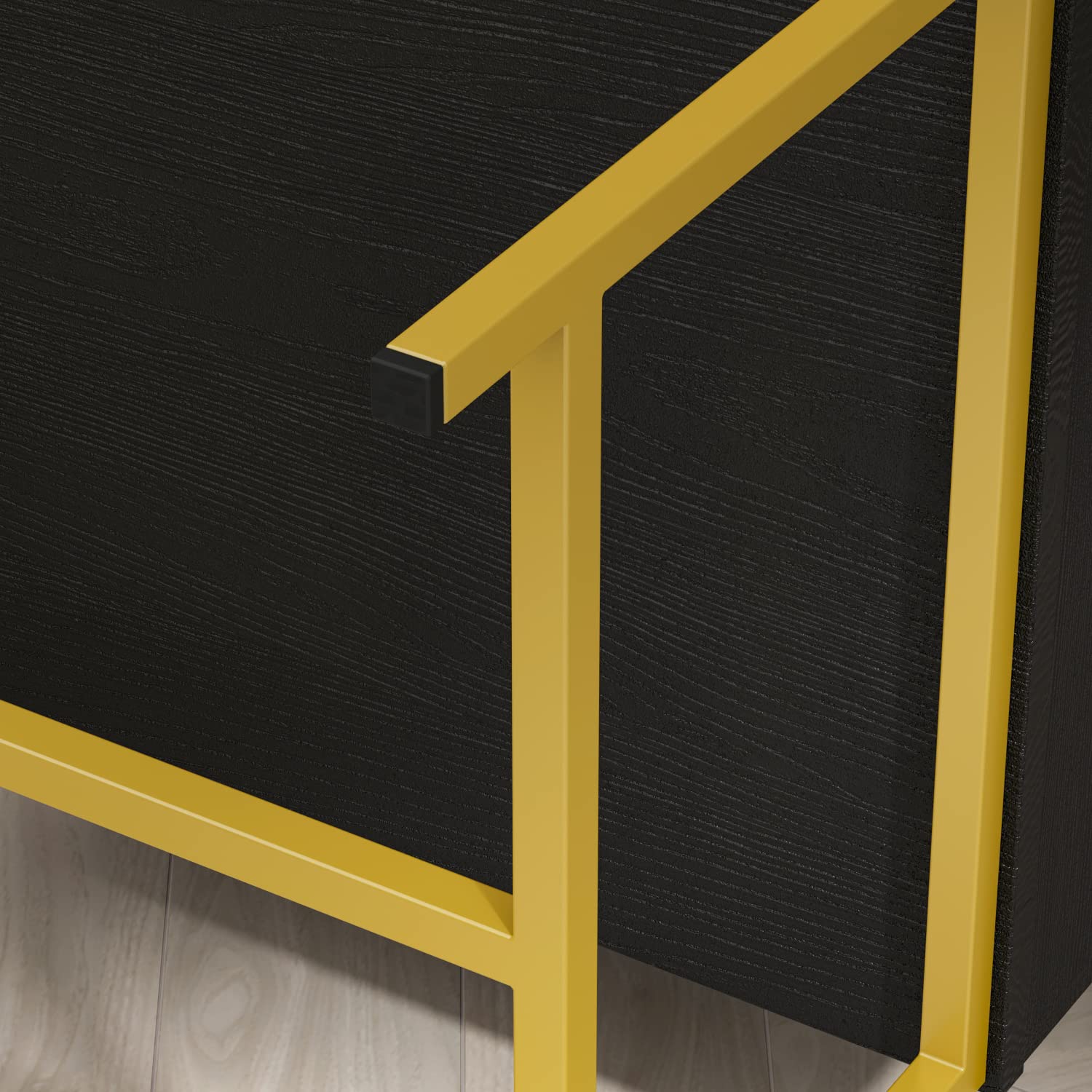 AIEGLE 2-Piece Black Nightstand Set with 2 Drawers - Wooden End Tables with Gold Metal Legs for Bedroom & Living Room (17.7