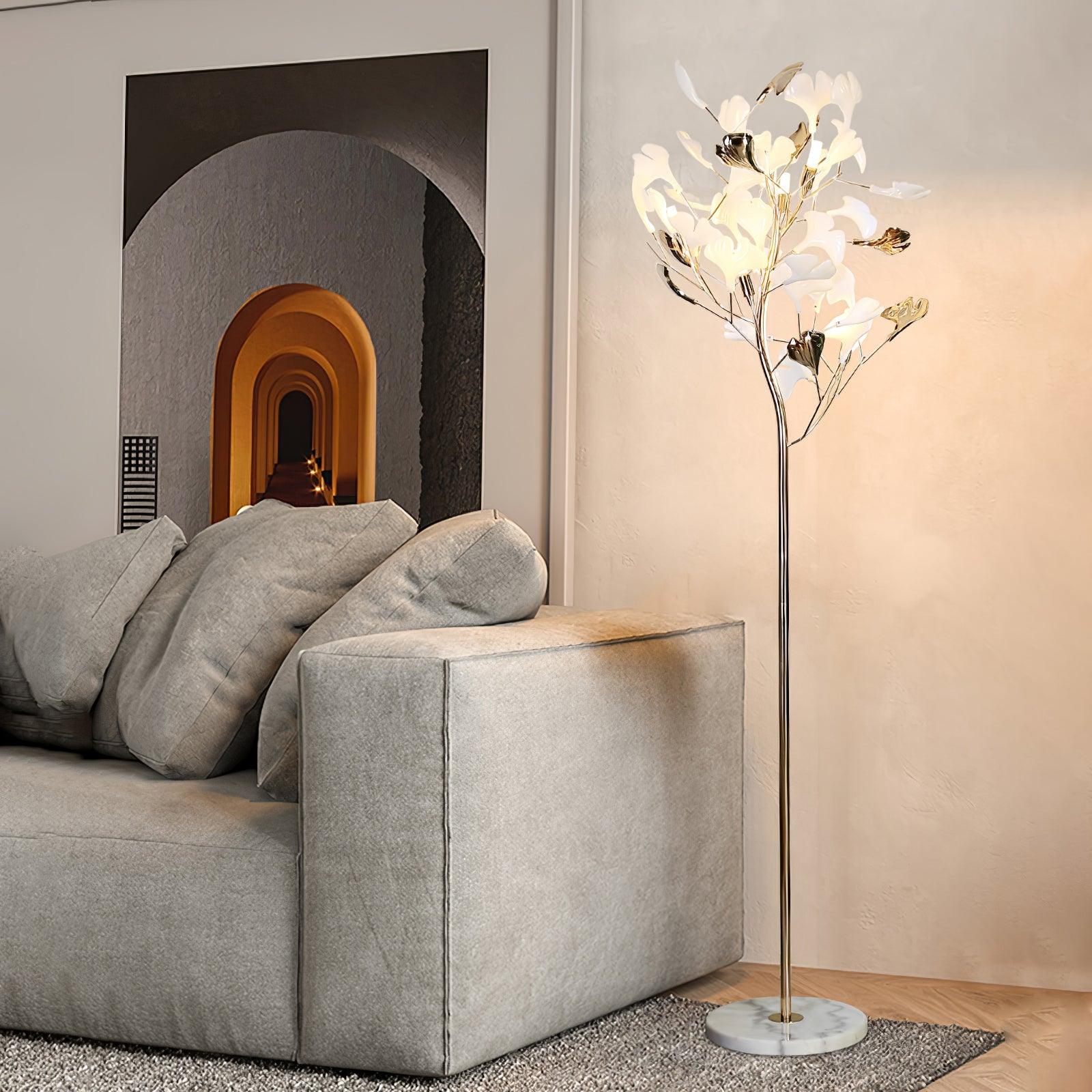 Modern Gingko Leaf Floor Lamp - Adjustable LED Standing Light for Living Room, Bedroom, Office - Warm White & Cool White Dimmable Lighting for Home Decor & Relaxation