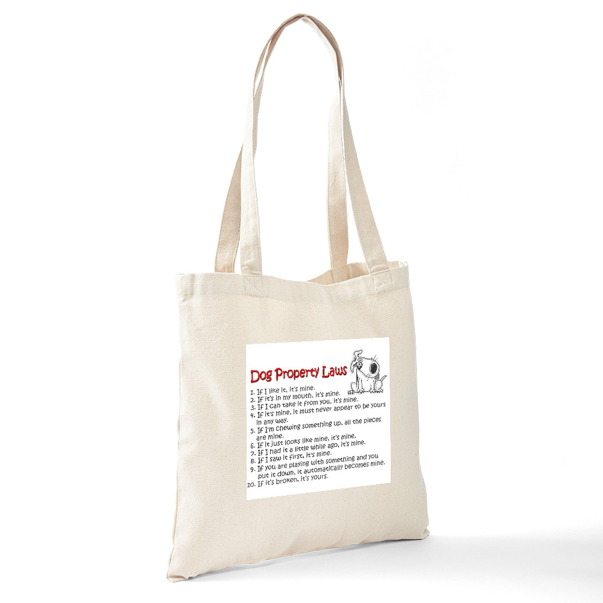 Funny Dog Property Laws Tote Bag - Natural Canvas Reusable Shopping Bag for Groceries, Beach & Pet Owners
