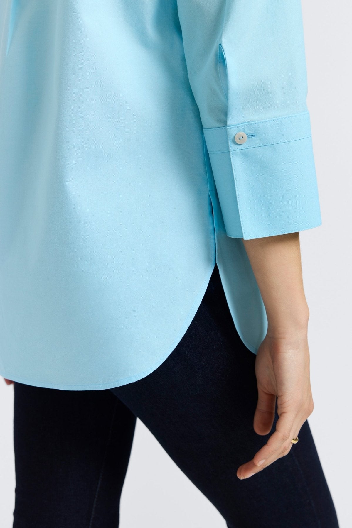 Madison No Iron Pinpoint 3/4 Sleeve Tunic Shirt for Women - Wrinkle-Free Office Wear & Casual Outfits - Perfect for Work, Travel and Everyday Comfort