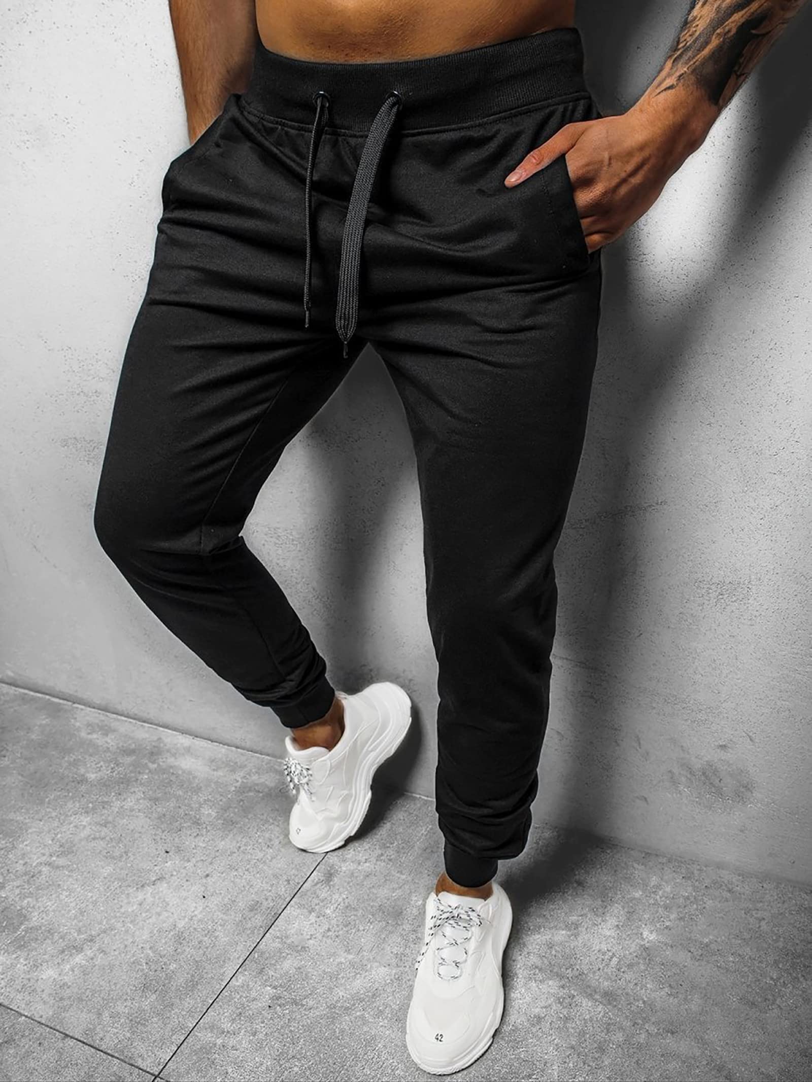 Men's Cotton Stretch Jogging Pants with Drawstring & Pockets - Comfortable Gym Workout Running Casual Sweatpants for Sports & Lounge Wear