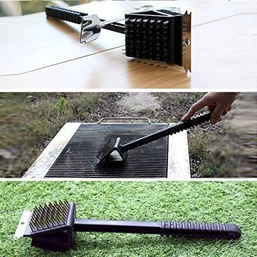 Best BBQ Grill Brush - 3-in-1 Barbecue Cleaning Brush with Scraper & Sponge | Heavy Duty Copper Wire Bristles & Non-Slip Handle | Perfect for Gas, Charcoal & Outdoor Grills | Ideal for Backyard BBQs, Camping & Tailgating