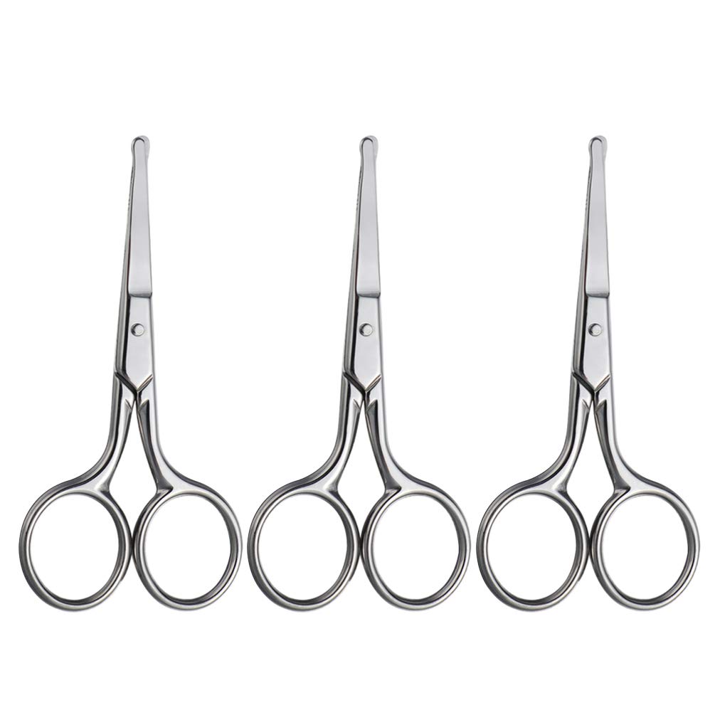 3 Pack Stainless Steel Nose Hair Trimmer Scissors - Safe & Precise Eyebrow & Vibrissa Grooming Tool for Men - Perfect for Travel, Home & Personal Care Routines