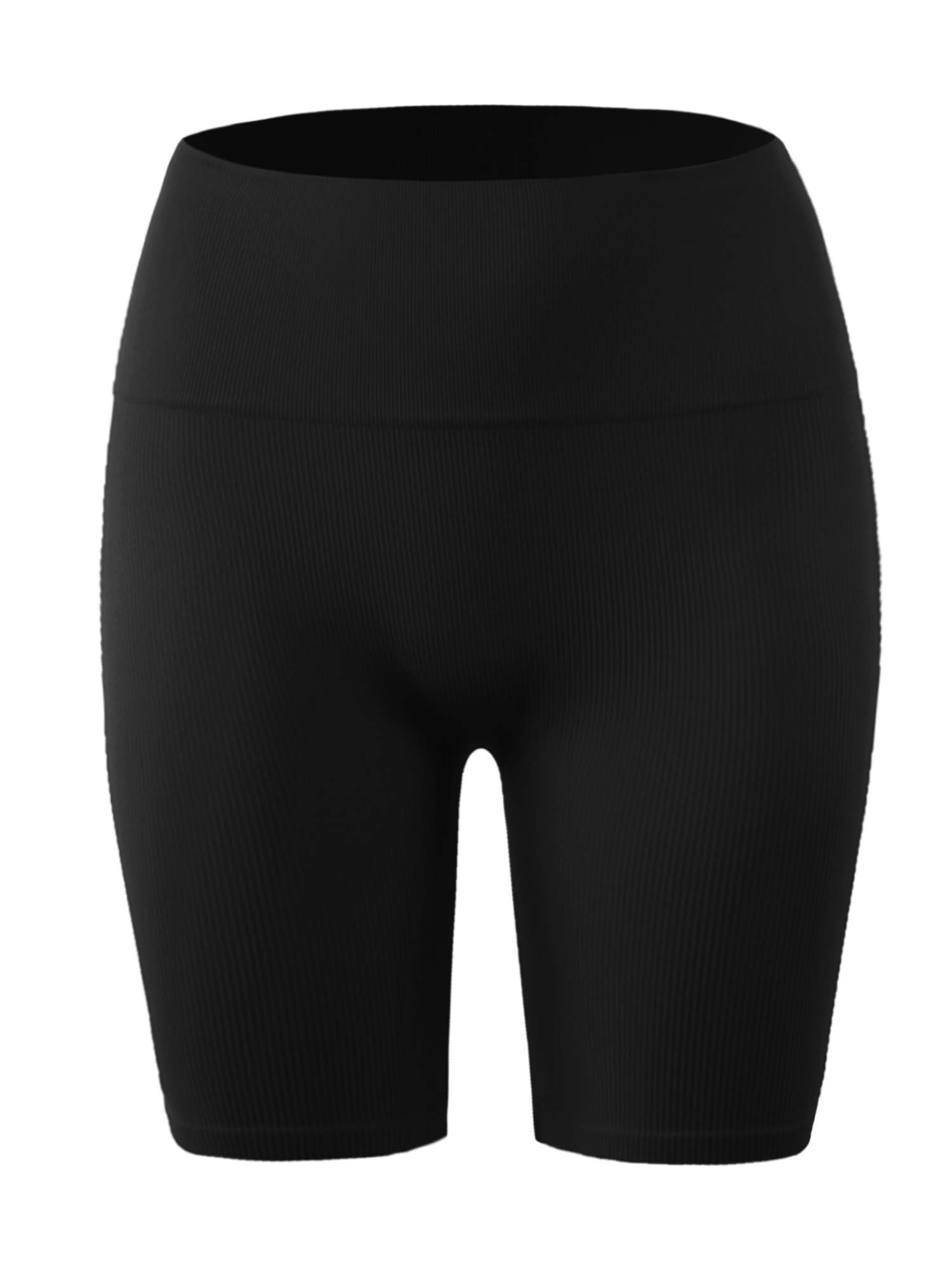 A2Y Women's Lightweight Mid-Length Seamless Ribbed Biker Shorts for Yoga, Running, Gym & Lounge Wear - High Waisted Workout Shorts with Pockets