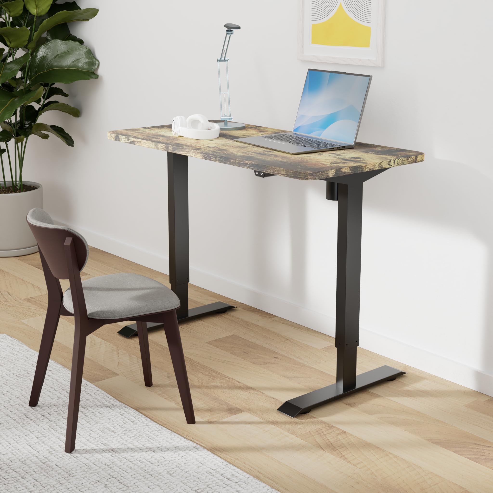 FLEXISPOT EN1 Electric Height Adjustable Standing Desk - 48 x 24 Inches Sit Stand Home Office Desk with Black Frame & Rustic Top (2 Packages) | Ergonomic Workspace Solution for Home Office, Gaming & Study