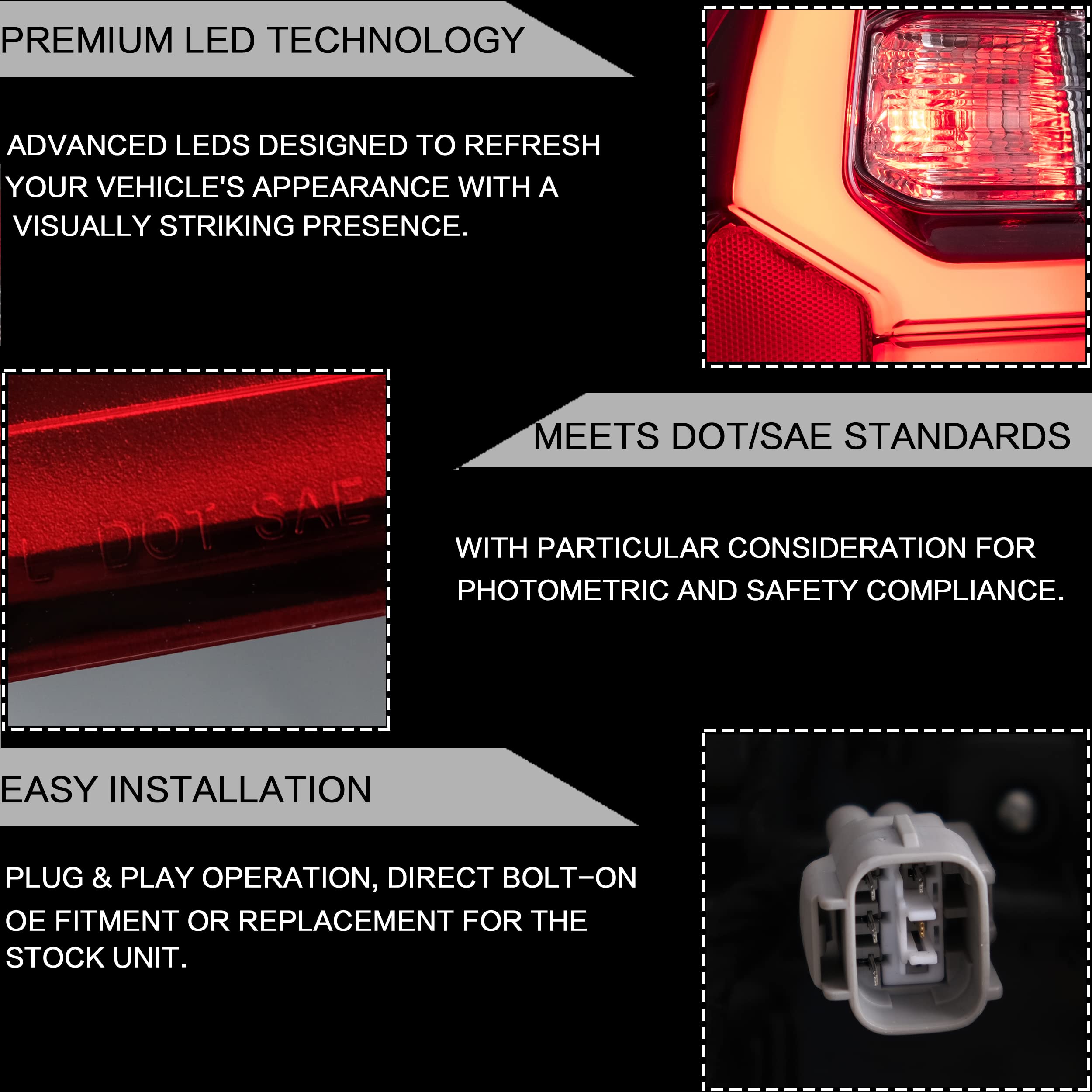 VLAND LED Tail Lights Assembly for Toyota Hilux 2015-2020 - Compatible with Base, Chasis, Doble Cab, SR, DLX Models (Not for Tonka) - Red Rear Lamps with DRL & Turn Signal - Perfect for Off-Roading & Night Driving