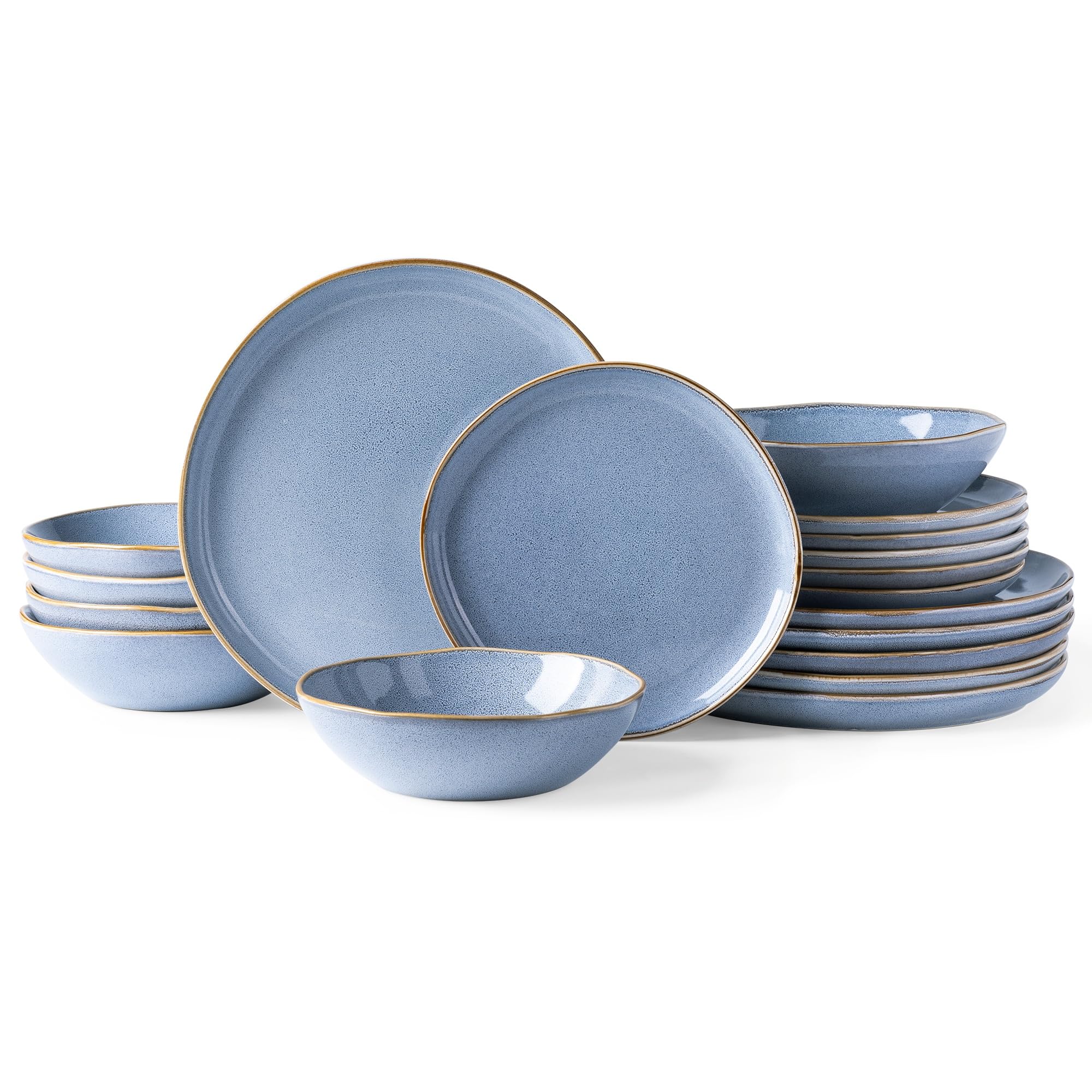 AmorArc Handmade Ceramic Dinnerware Set - 18-Piece Reactive Glaze Plates & Bowls | Chip & Crack Resistant, Dishwasher & Microwave Safe | Perfect for Family Dinners, Restaurant-Style Serving & Entertaining (Service for 6)