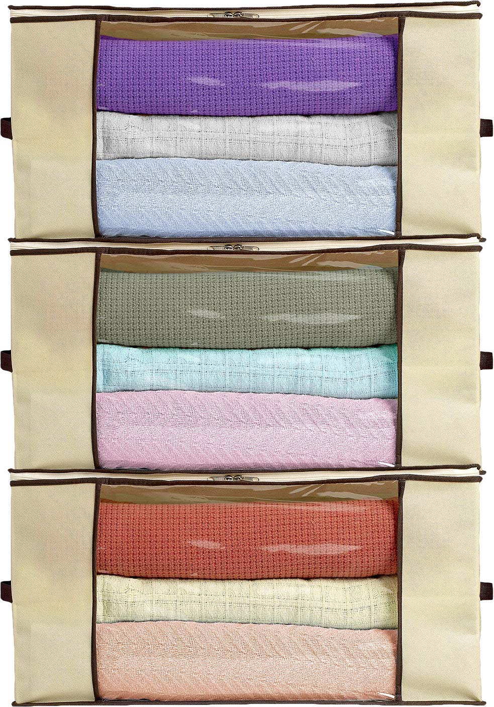 Ziz Home Blanket Storage Bags with Clear Window - 3 Pack Closet Organizers for Sweaters, Duvets & Linens | Space-Saving Solution for Bedroom, Closet & Seasonal Clothing Storage