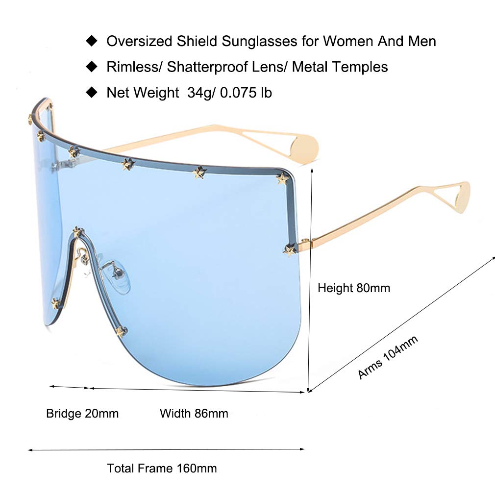 Armear Women's Oversized Shield Sunglasses with Futuristic Star Frame - UV Protection, Fashionable Face Mask for Outdoor Sports, Cycling, and Beach Activities