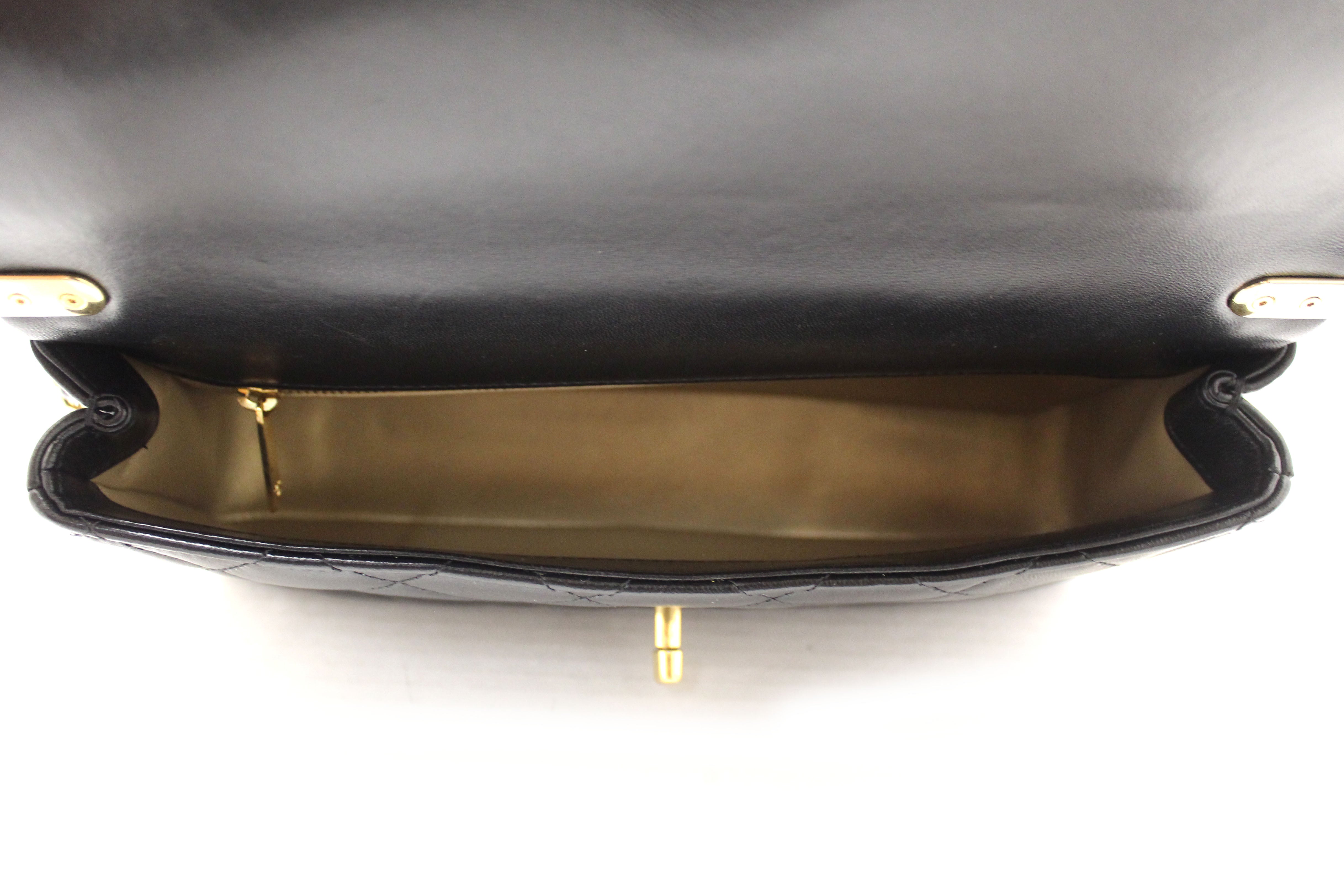Authentic Chanel Black Calfskin Leather Large Flap Bag with Handle - Luxury Designer Handbag for Women, Perfect for Work, Evening Events & Travel Accessories