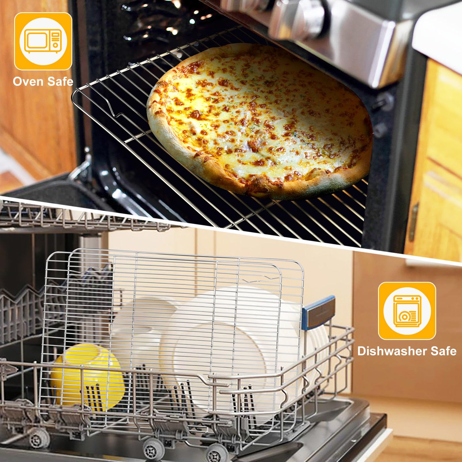 P&P CHEF 4-Piece Stainless Steel Baking Cooling Rack Set - 15.3 Inch Oven-Safe Wire Racks for Cooking, Roasting & Cooling - Dishwasher Safe & Healthy for Baking Cookies, Cakes & Breads - Perfect for Home Bakers & Professional Kitchens