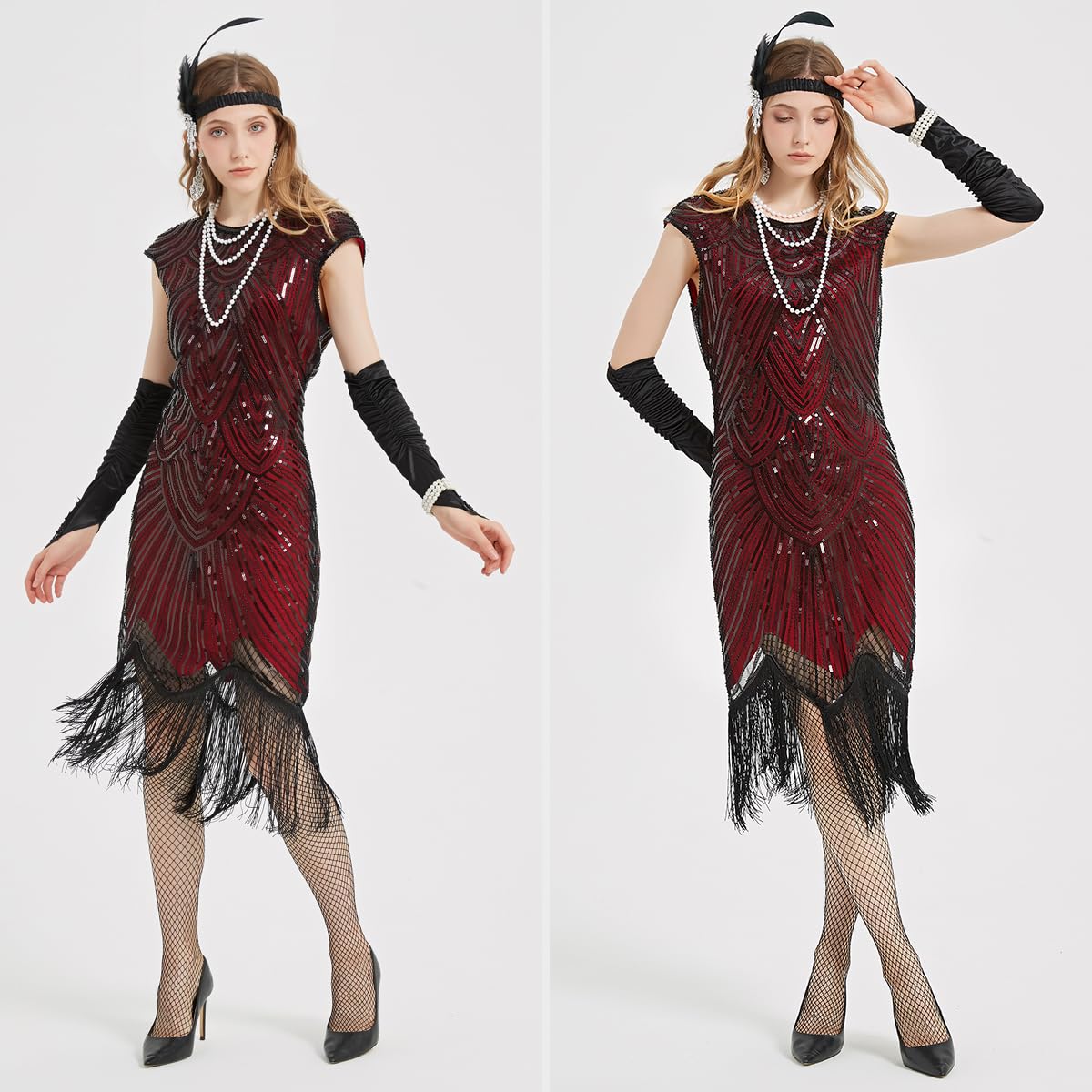1920s Vintage Flapper Dress for Women - Sequin Lace Fringed Cocktail Dress with 20s Accessories Set | Great Gatsby Party, Roaring 20s Theme Costume, Halloween & Cosplay Outfit