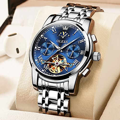 6617 silver band & blue dial