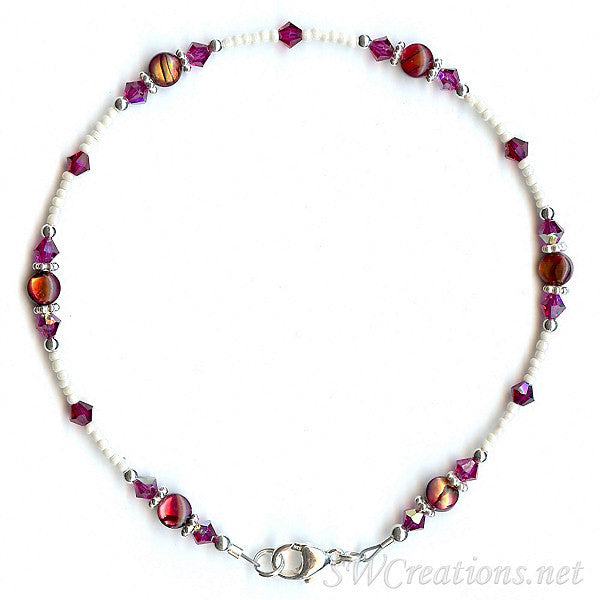 Fuchsia Crystal Abalone Shell Anklet - Elegant Beach Jewelry for Women, Boho Ankle Bracelet with Natural Shell & Sparkling Stones, Perfect for Summer Vacations, Festivals and Boho Chic Outfits