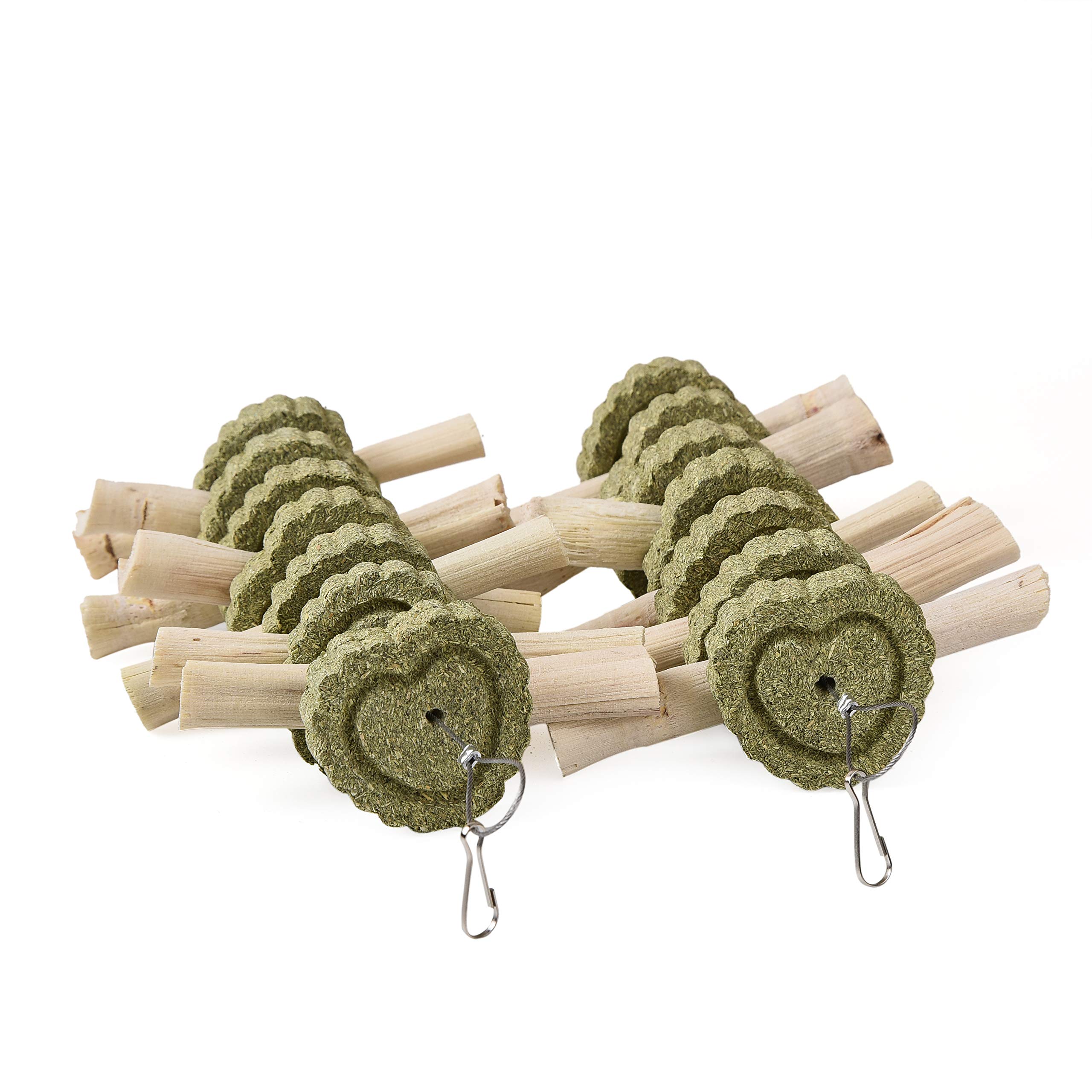 Natural Alfalfa Chew Toys for Rabbits, Hamsters, Guinea Pigs & Chinchillas - 4 Pack Dental Care Molar Treats with Sweet Bamboo - Hanging Small Pet Teeth Health Toys for Cage Enrichment & Stress Relief