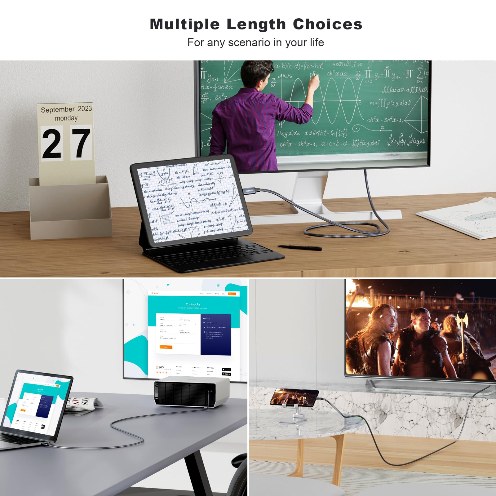 CABNEER USB C to HDMI Cable 2FT - 4K 30Hz Nylon Braided Thunderbolt 3/4 Compatible - for MacBook Pro, iPad Pro, Samsung Galaxy & More - Perfect for Home Theater, Office Presentations & Gaming