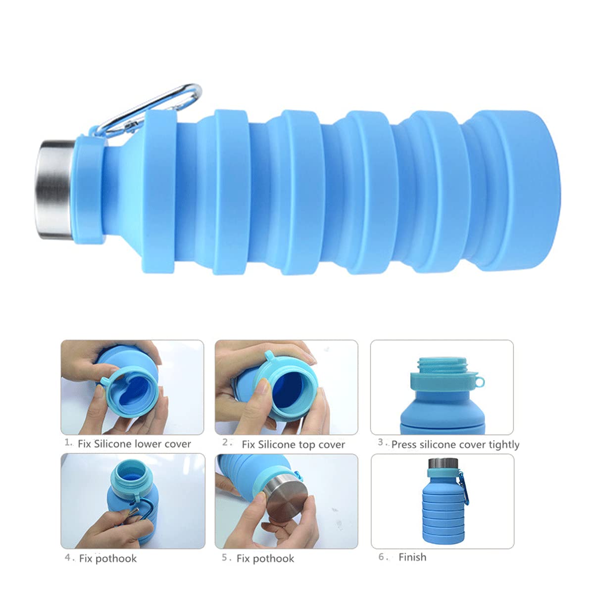 Collapsible Water Bottle 16oz (500ml) - BPA Free Silicone Foldable Sports Bottle with Carabiner for Hiking, Travel & Outdoor Activities | Portable Expandable Water Container for Gym, Camping & Daily Use