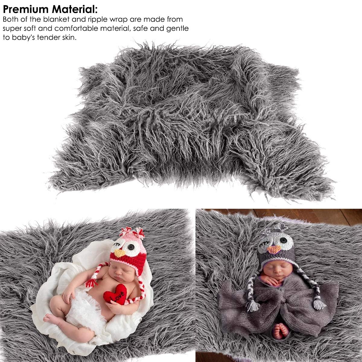 2PCS Newborn Baby Photo Props Fluffy Blanket + Ripple Wrap Set - Soft Photography Wraps for Newborn Boys & Girls - Perfect for Baby Shower, Birthday & Professional Photo Shoots