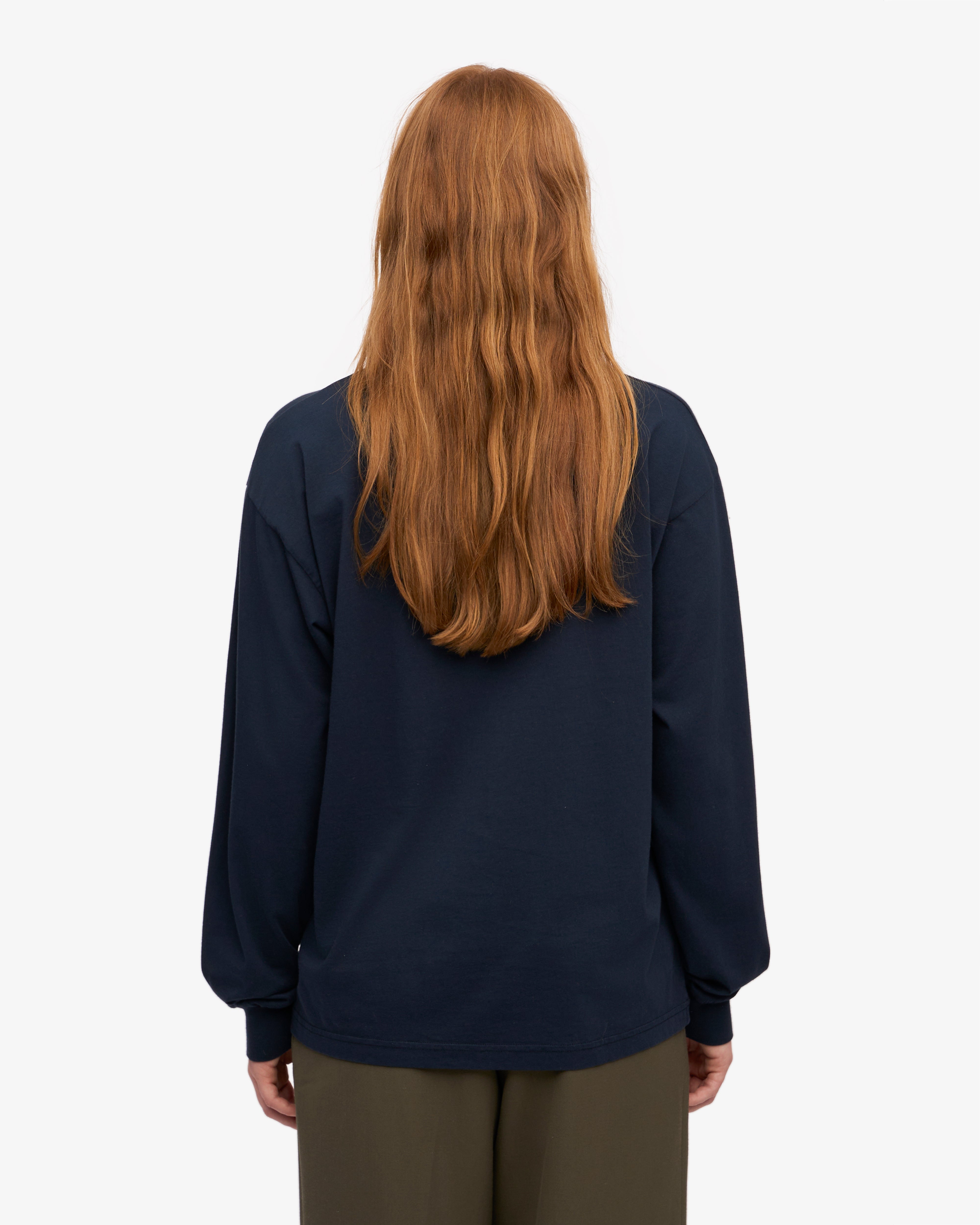 Oversized Organic Long Sleeve T-Shirt for Women - Soft Navy Blue Cotton Tee - Perfect for Casual Wear, Loungewear & Layering